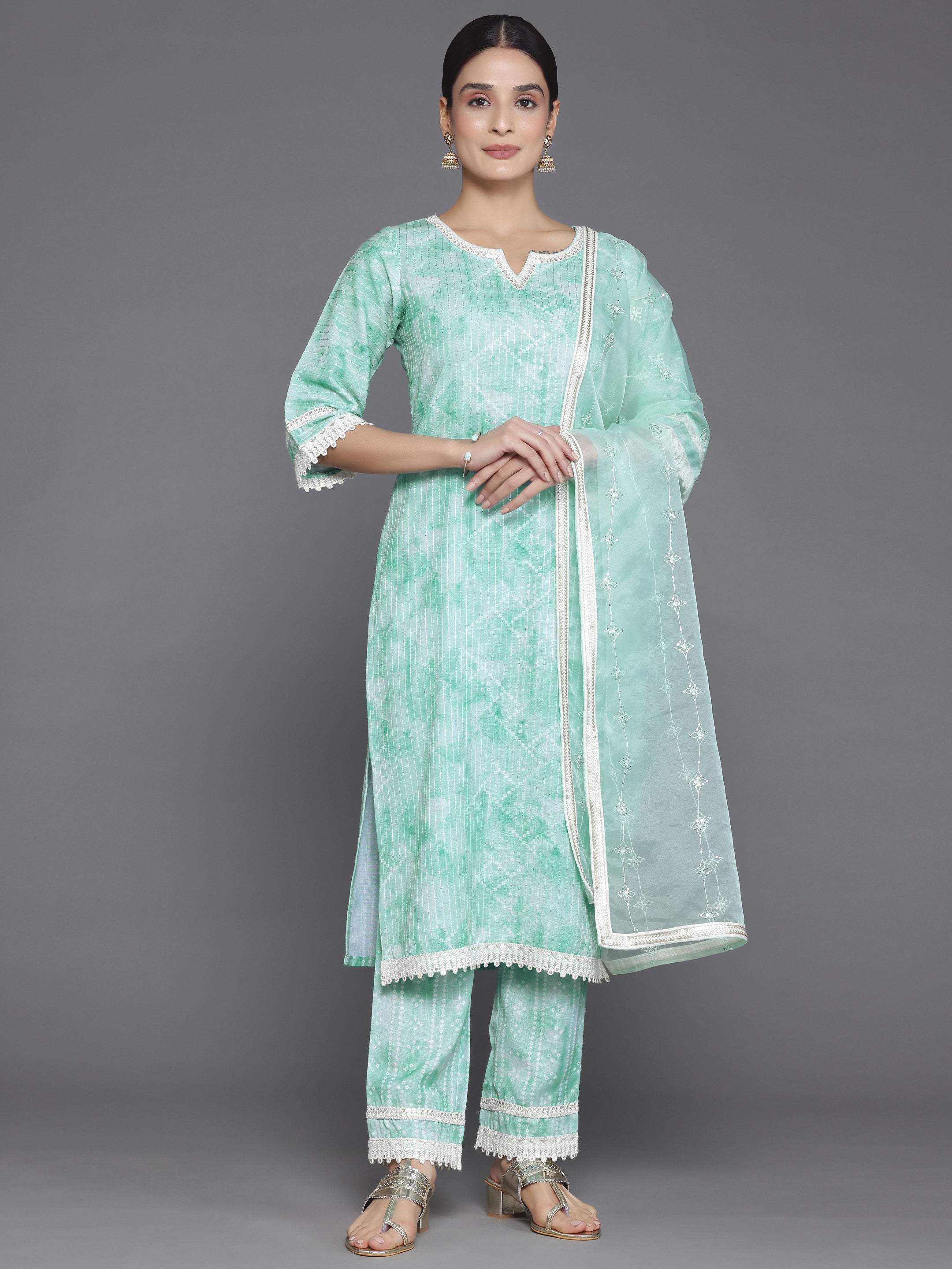 Green Printed Cotton Straight Suit With Dupatta