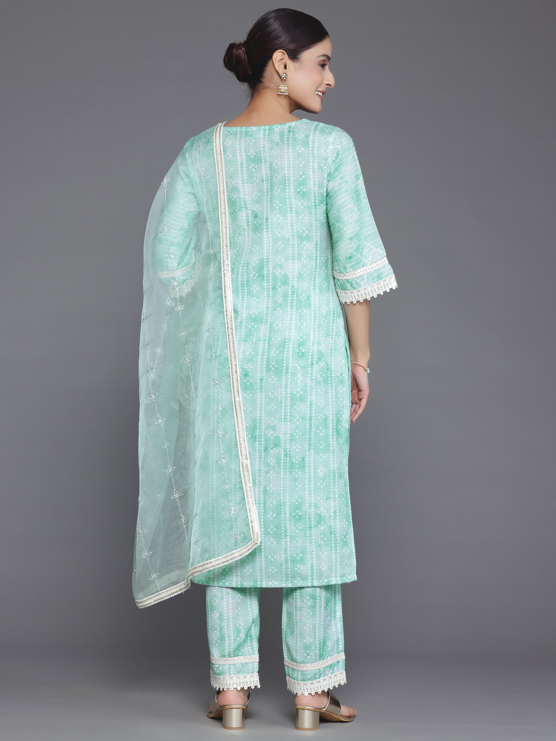 Green Printed Cotton Straight Suit With Dupatta