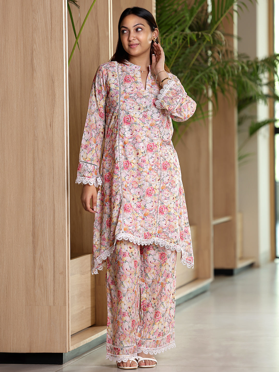 Multi Printed Cotton A-Line Kurta With Palazzos