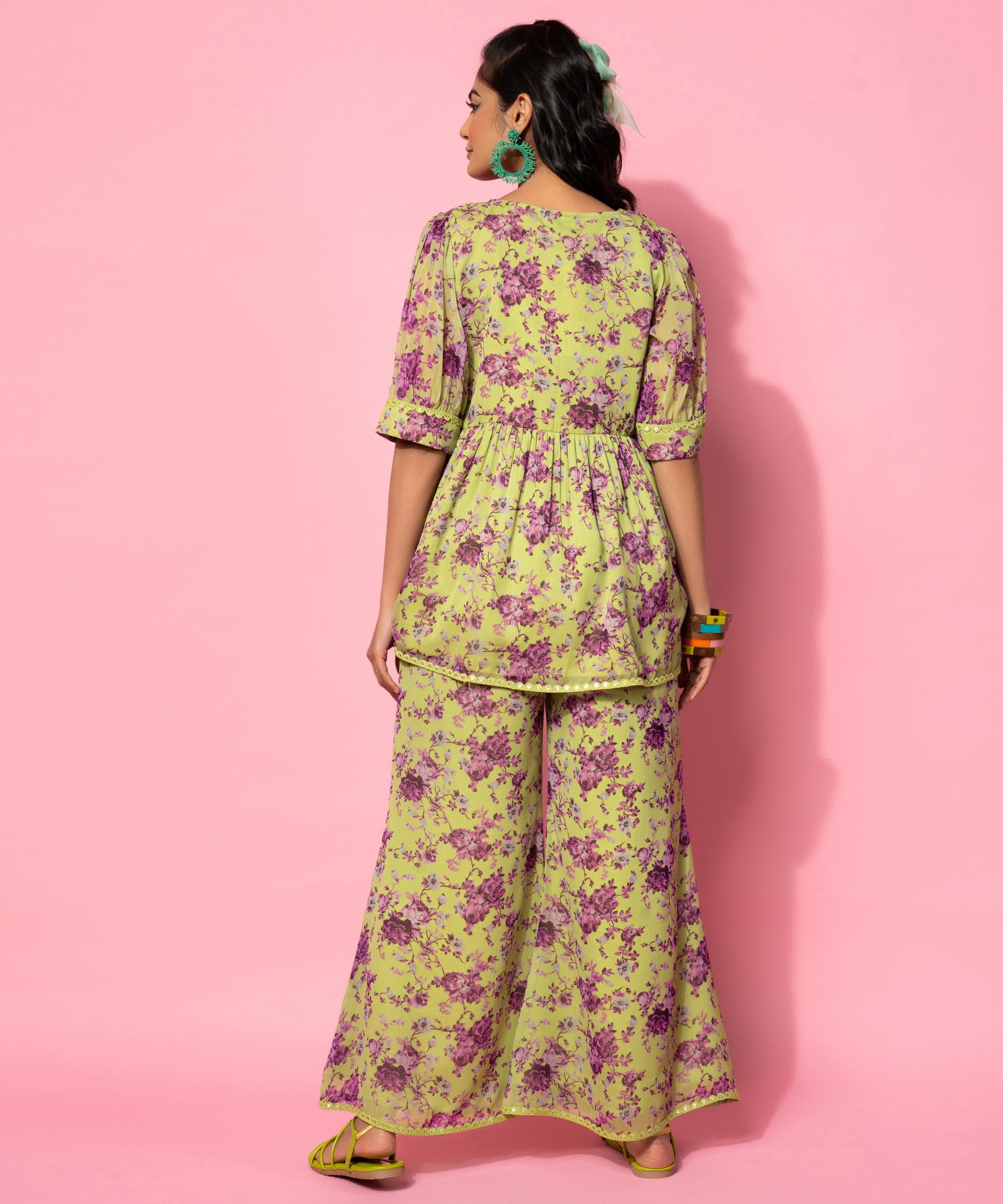 Green Printed Georgette Co-Ords