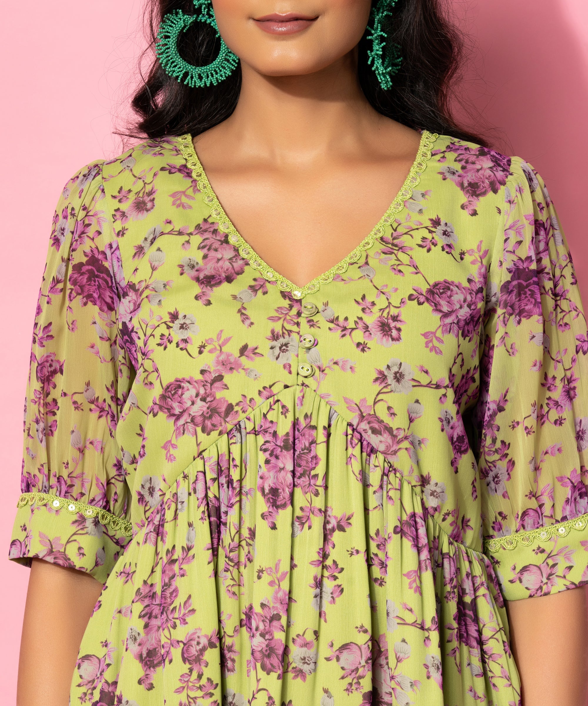 Green Printed Georgette Co-Ords