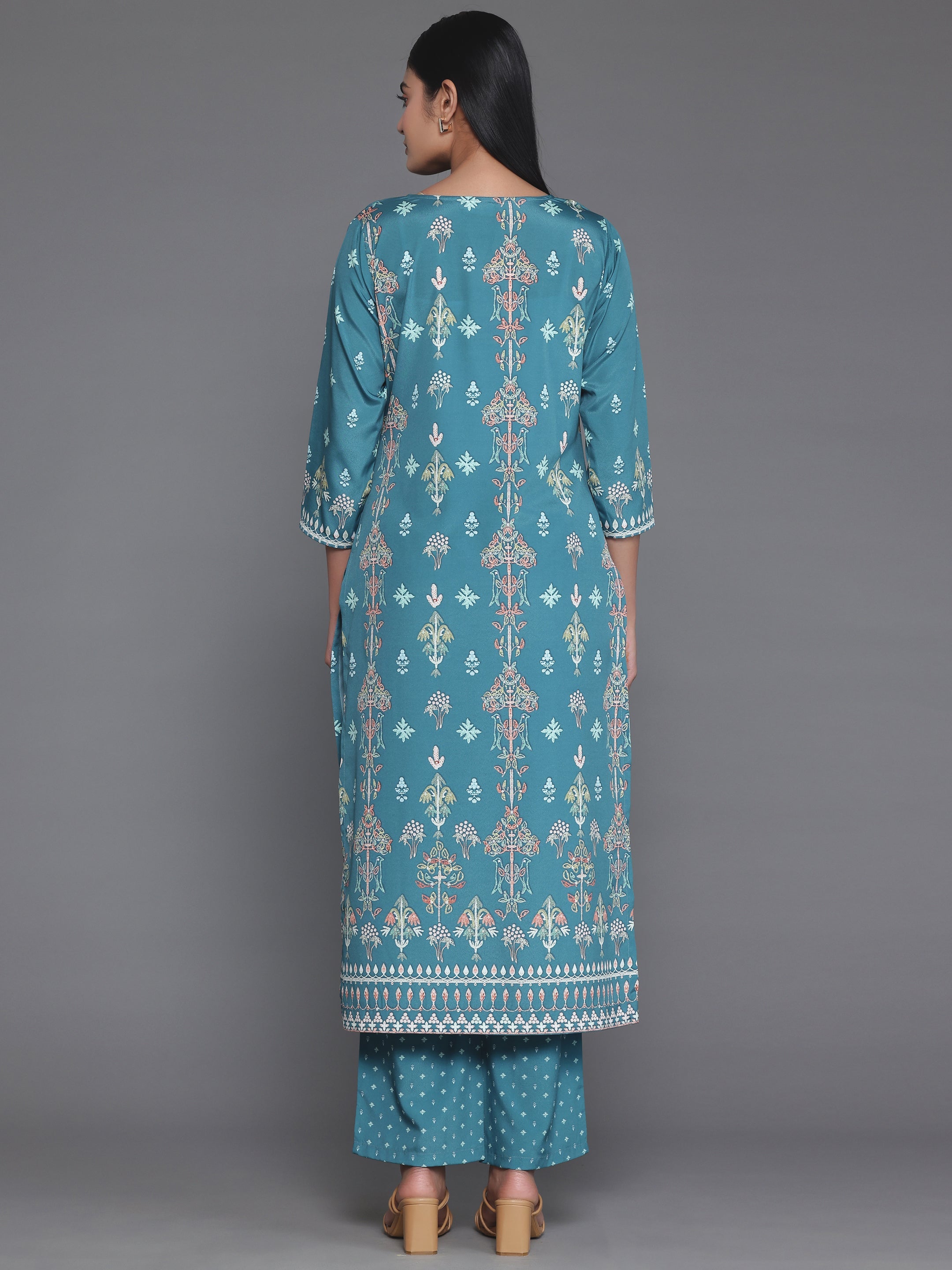 Green Printed Poly Crepe Straight Kurta Set