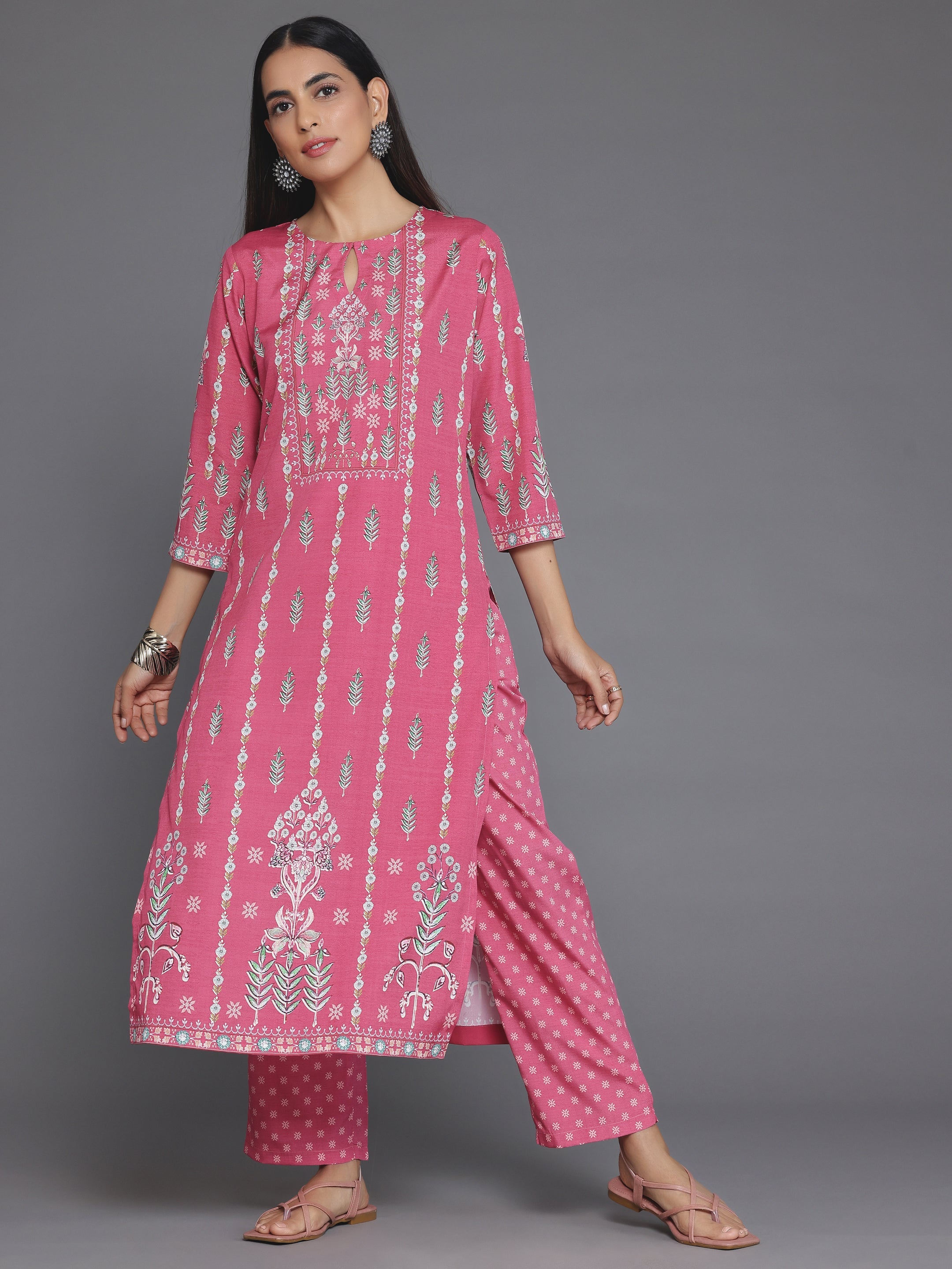 Coral Printed Poly Crepe Straight Kurta Set