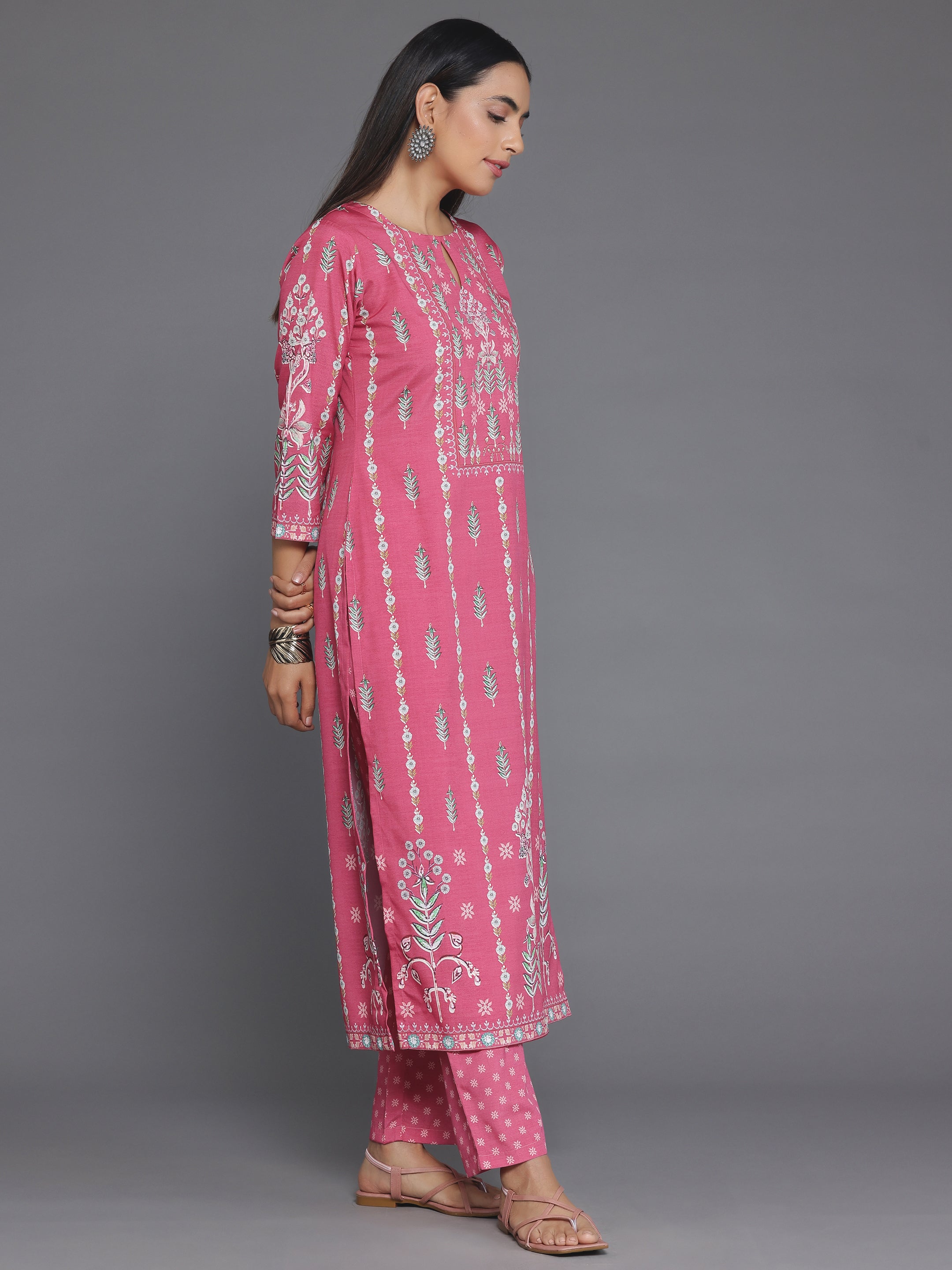 Coral Printed Poly Crepe Straight Kurta Set