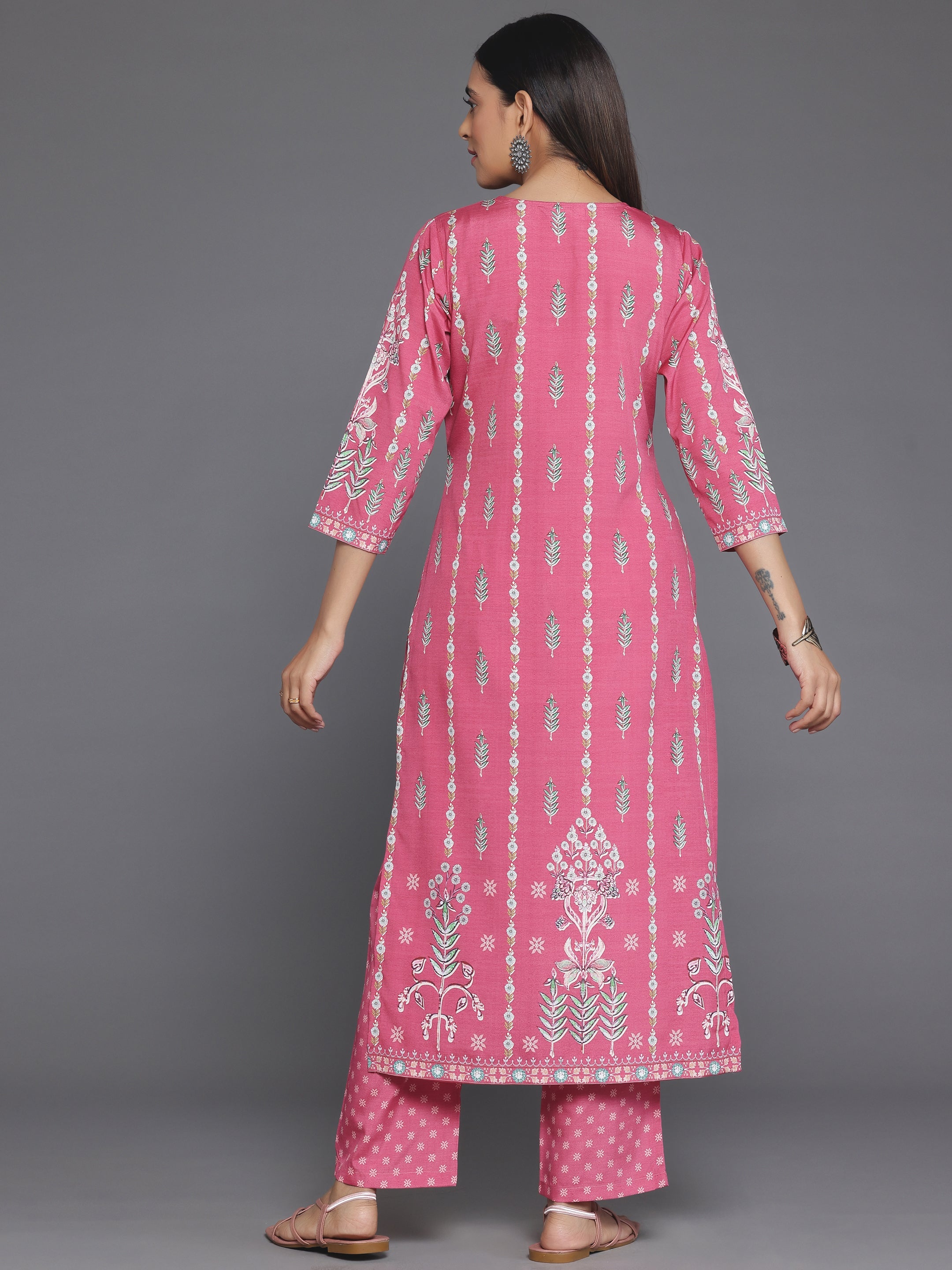 Coral Printed Poly Crepe Straight Kurta Set