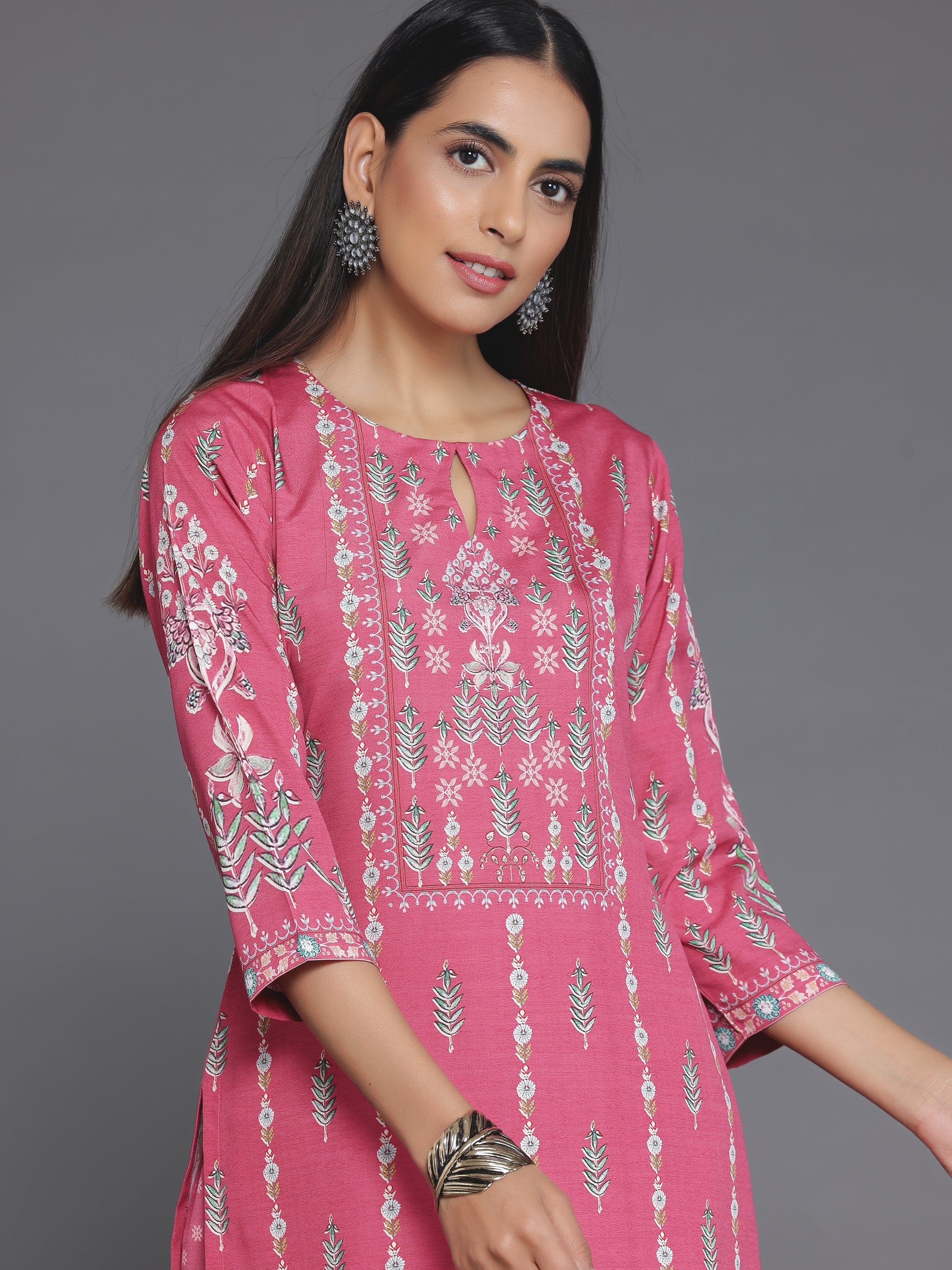 Coral Printed Poly Crepe Straight Kurta Set