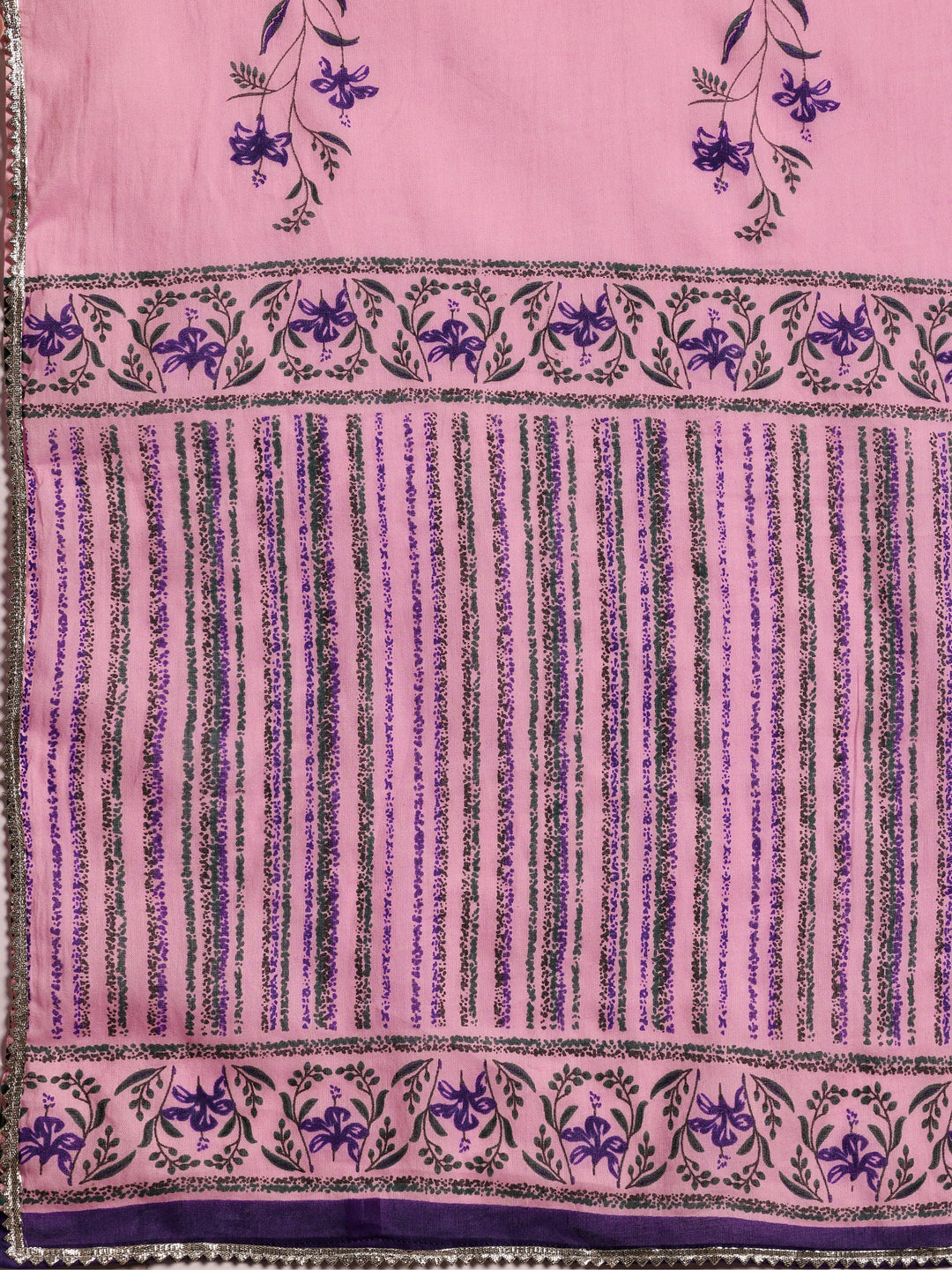 Pink Printed Cotton Anarkali Suit With Dupatta