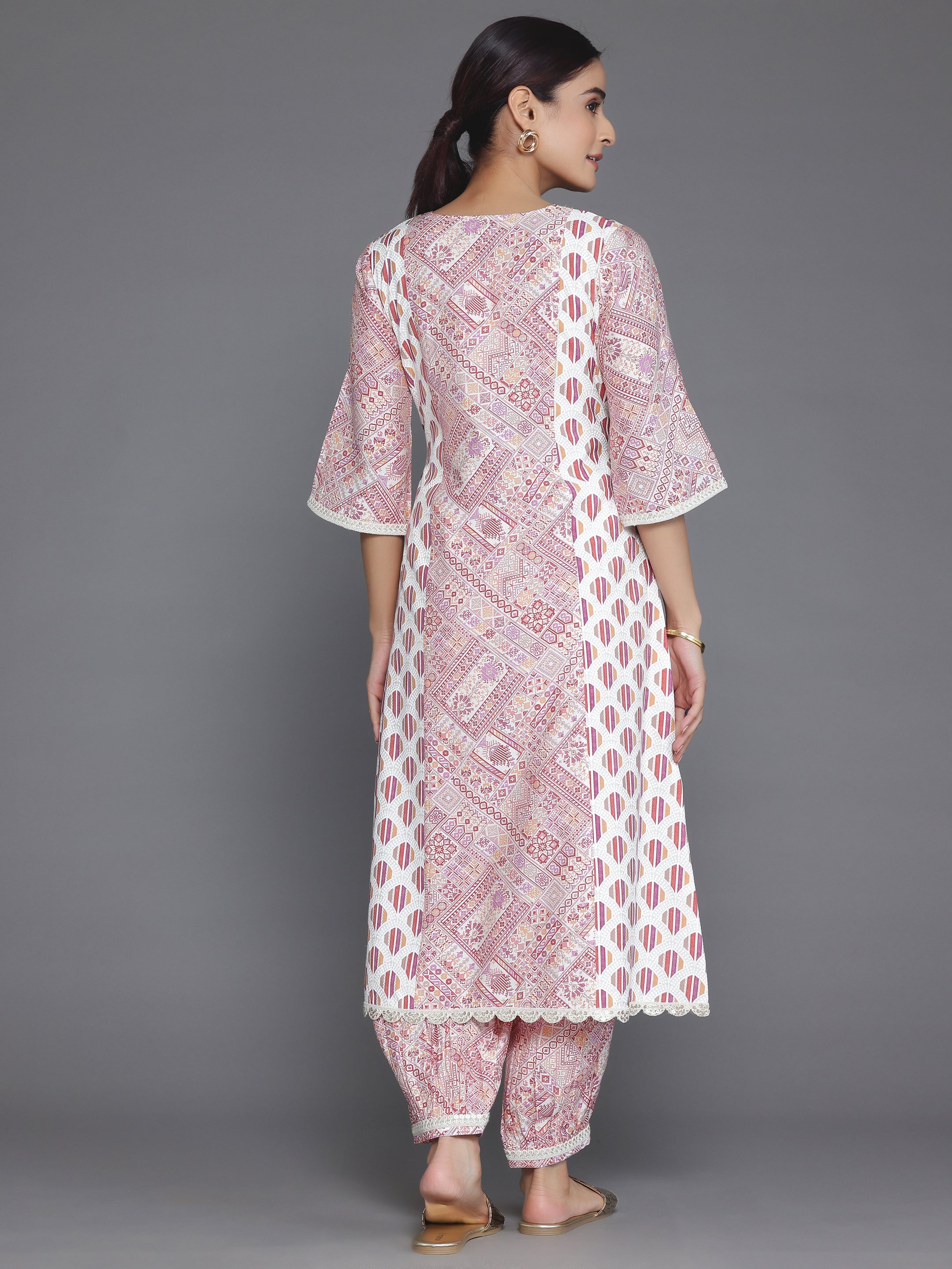 Maroon Printed Silk Blend A-Line Kurta With Salwar