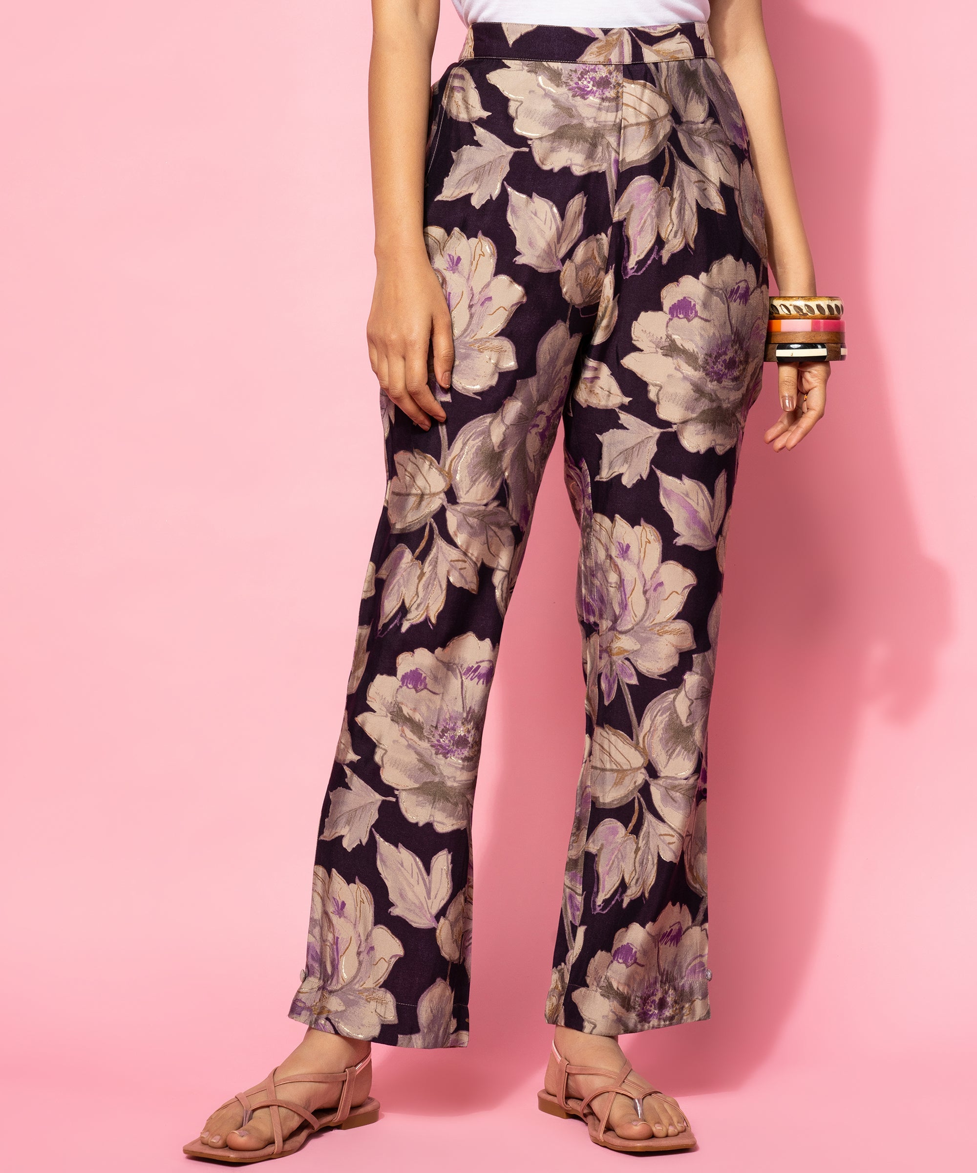 Purple Printed Silk Blend Co-Ords