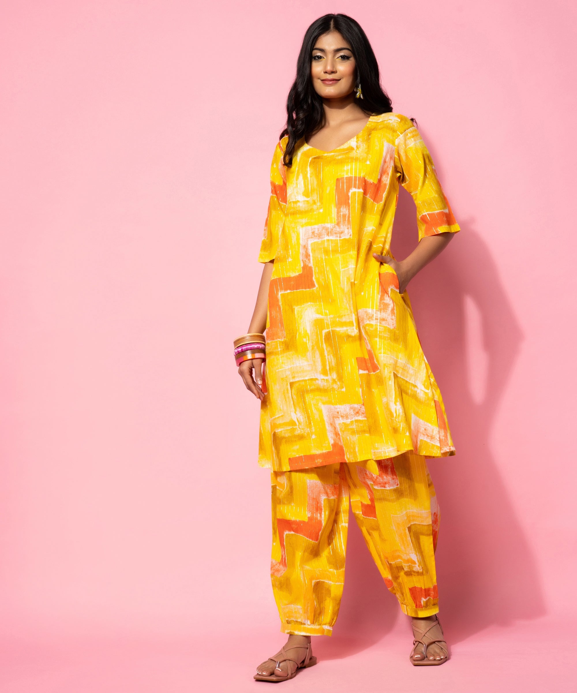 Yellow Printed Cotton Co-Ords