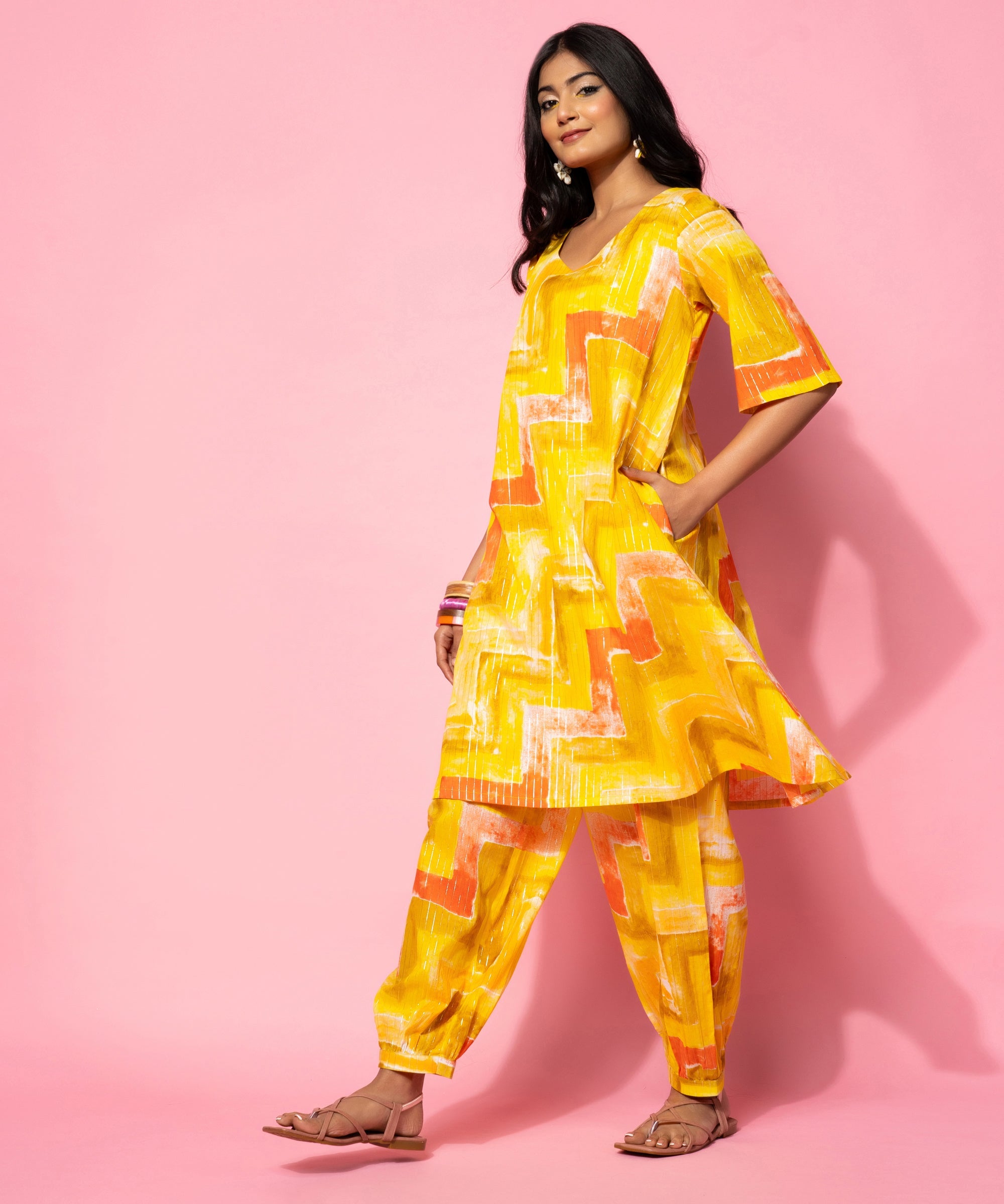 Yellow Printed Cotton Co-Ords