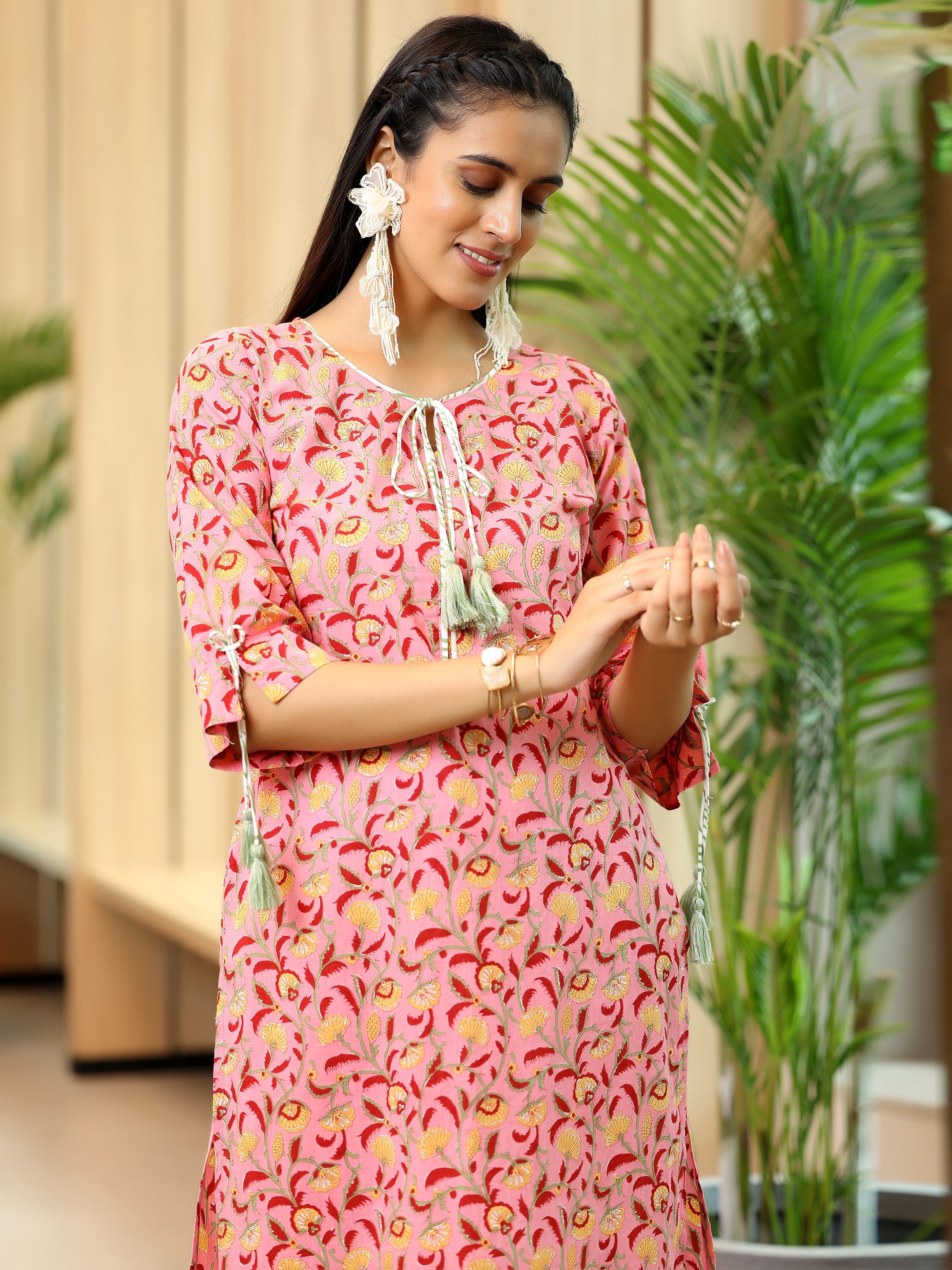 Peach Printed Cotton Straight Suit With Dupatta