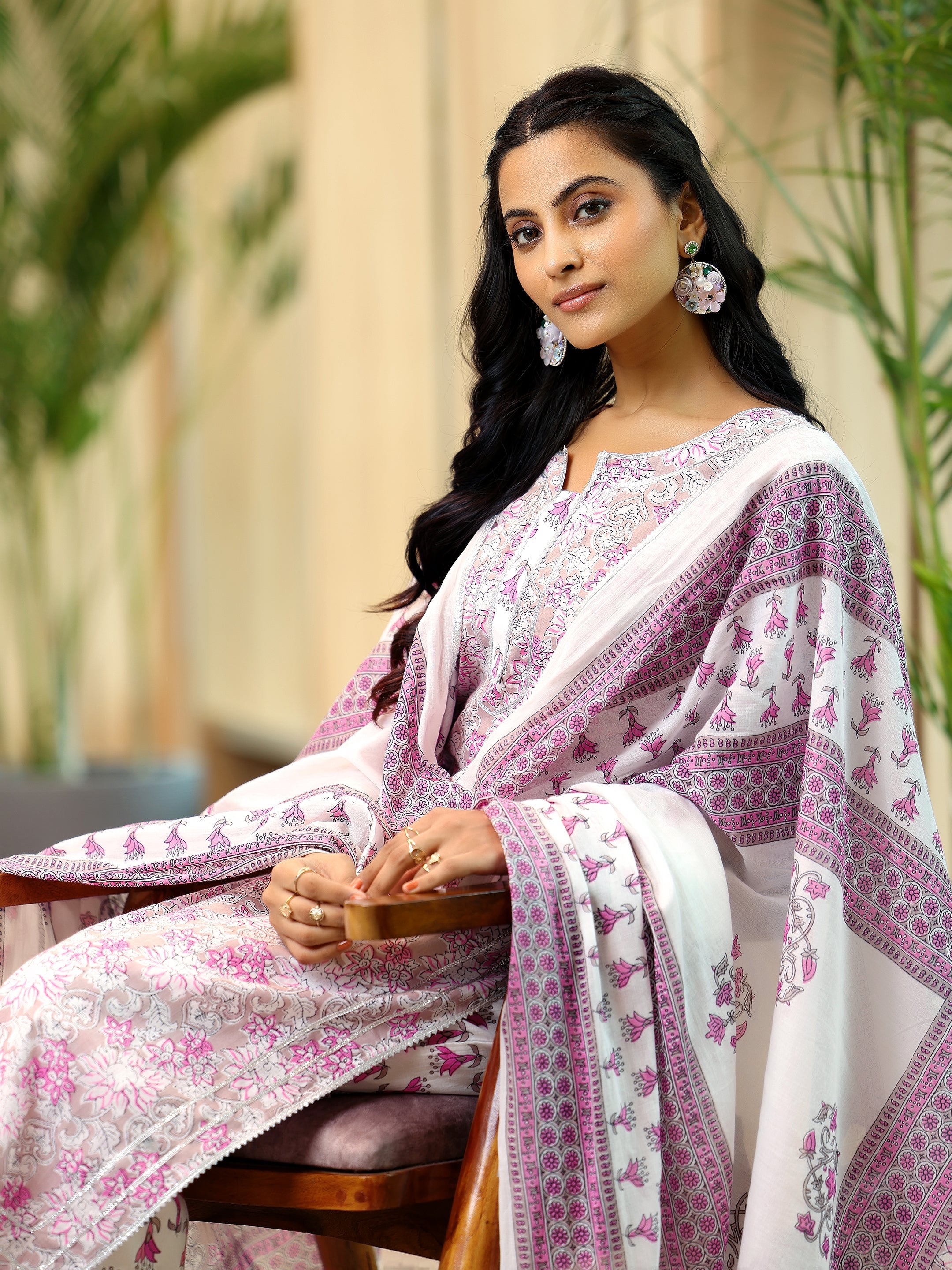 Pink Printed Cotton Straight Suit With Dupatta