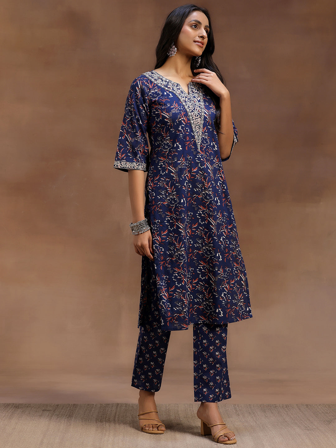 Blue Printed Cotton Straight Suit With Dupatta