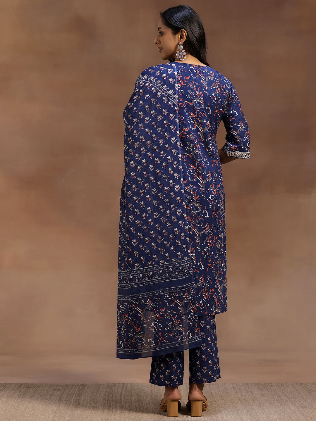 Blue Printed Cotton Straight Suit With Dupatta