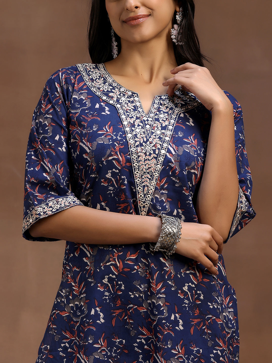 Blue Printed Cotton Straight Suit With Dupatta