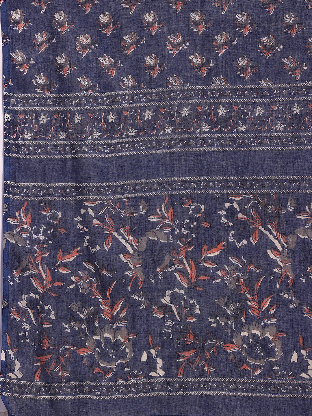 Blue Printed Cotton Straight Suit With Dupatta