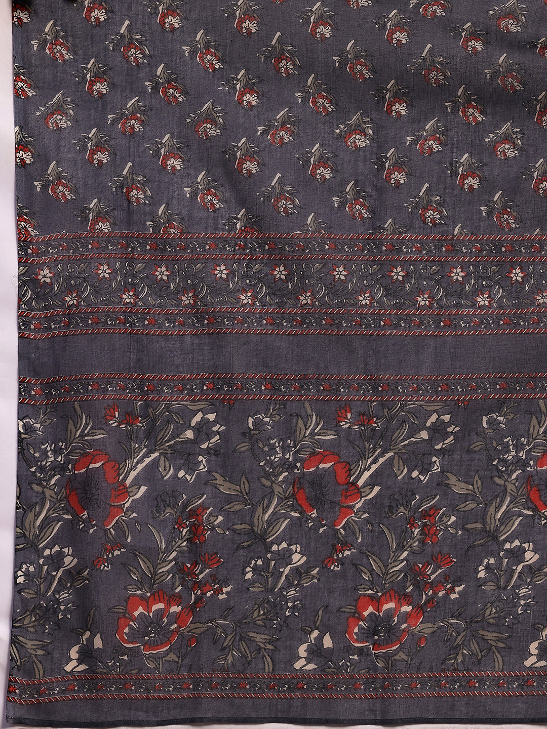 Grey Printed Cotton Straight Suit With Dupatta