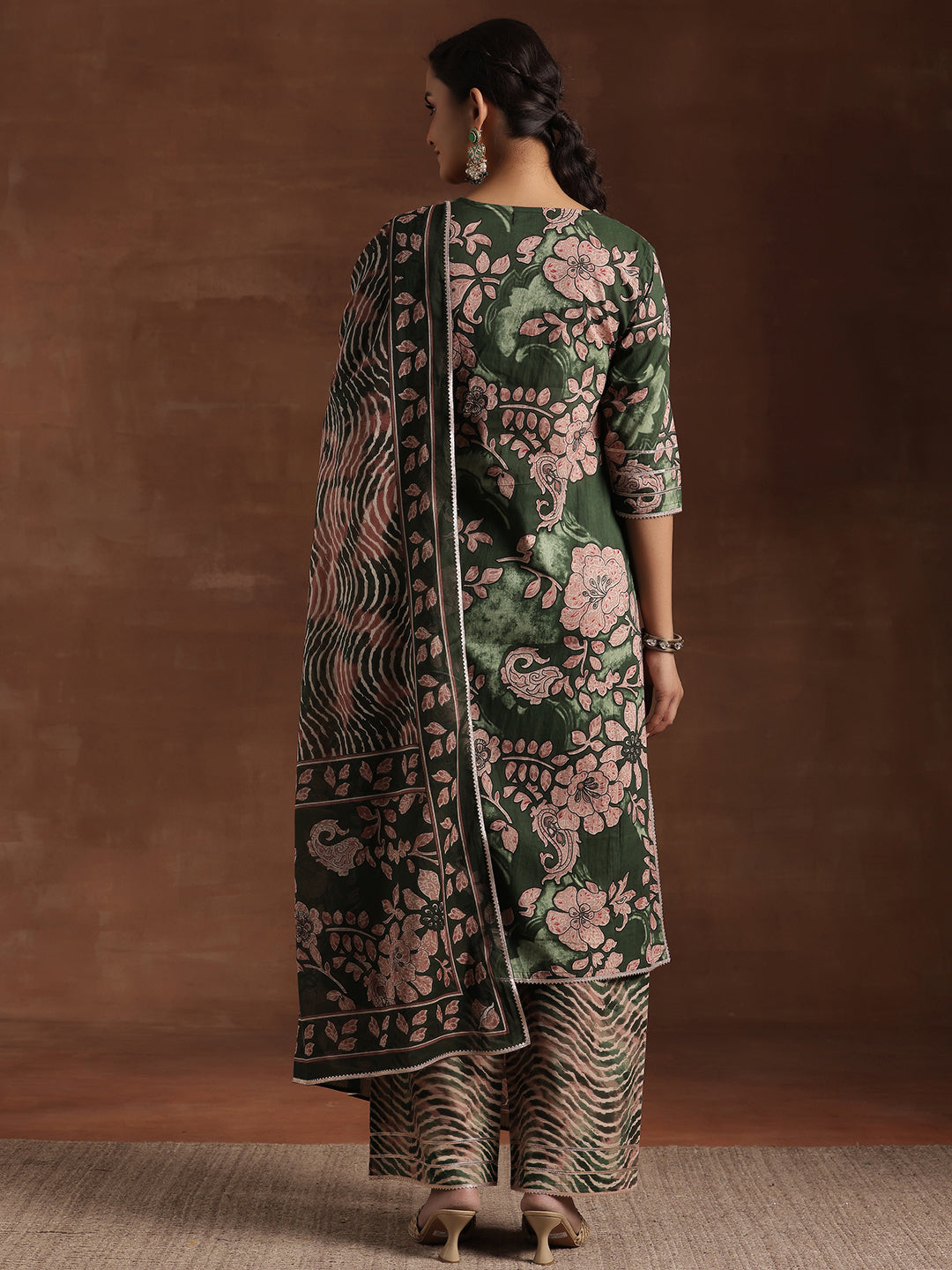 Green Printed Cotton Straight Suit With Dupatta