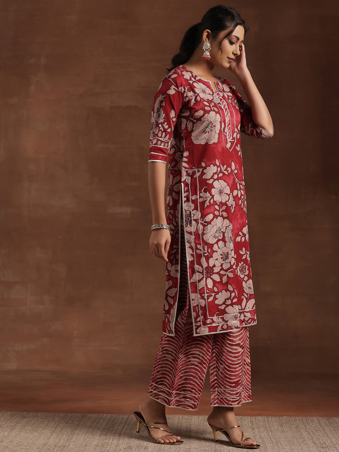 Rust Printed Cotton Straight Suit With Dupatta