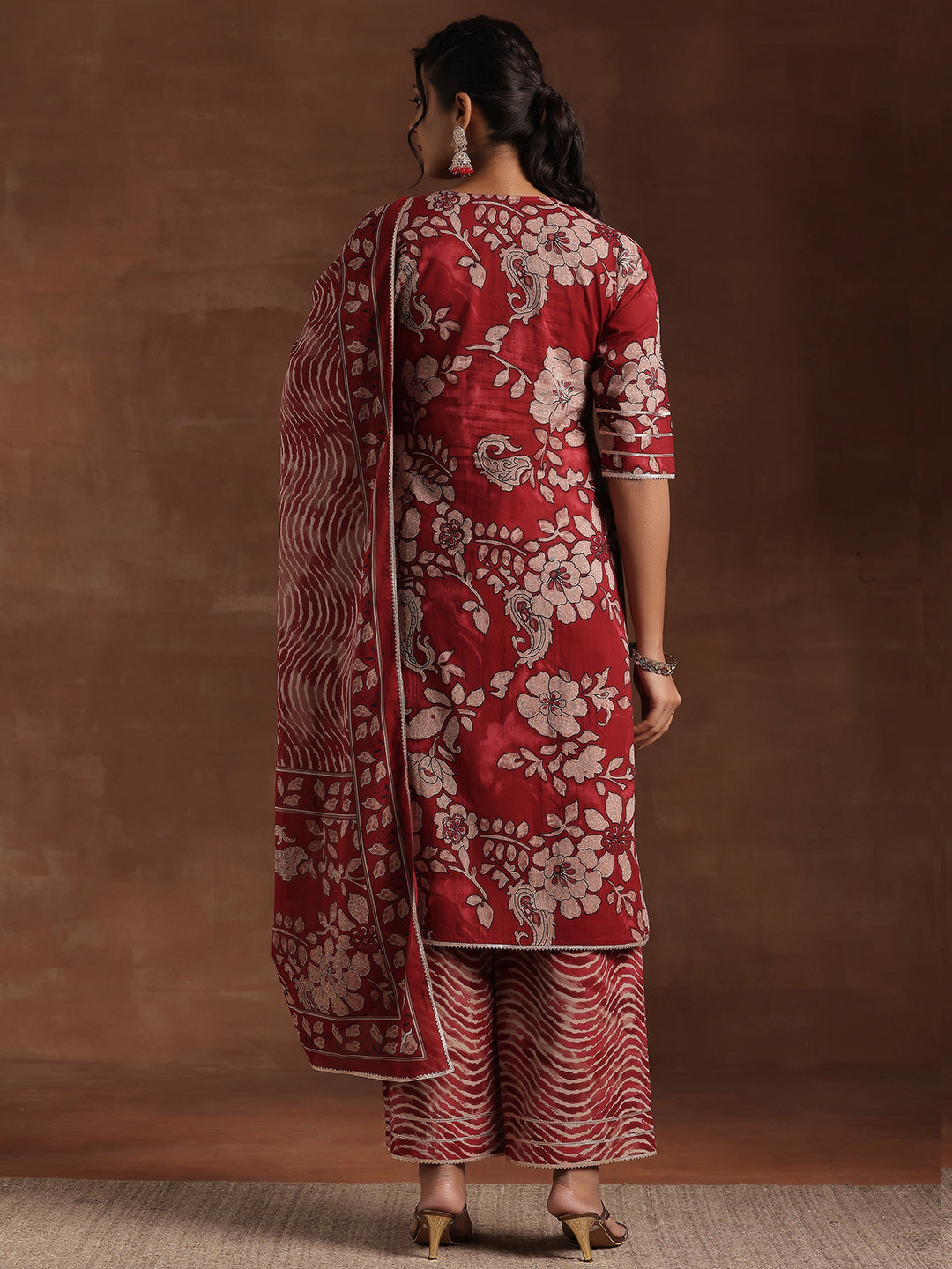 Rust Printed Cotton Straight Suit With Dupatta