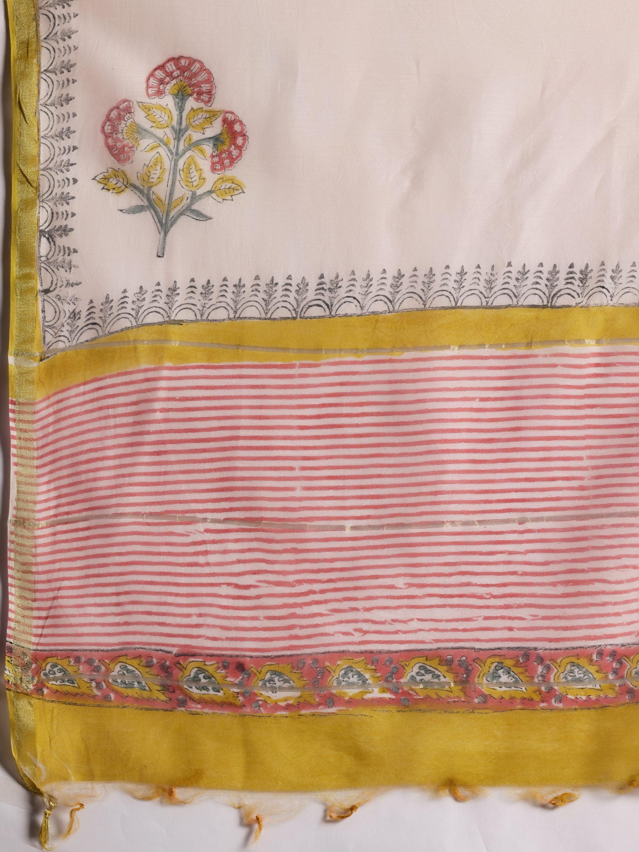 Yellow Printed Cotton Straight Suit With Dupatta