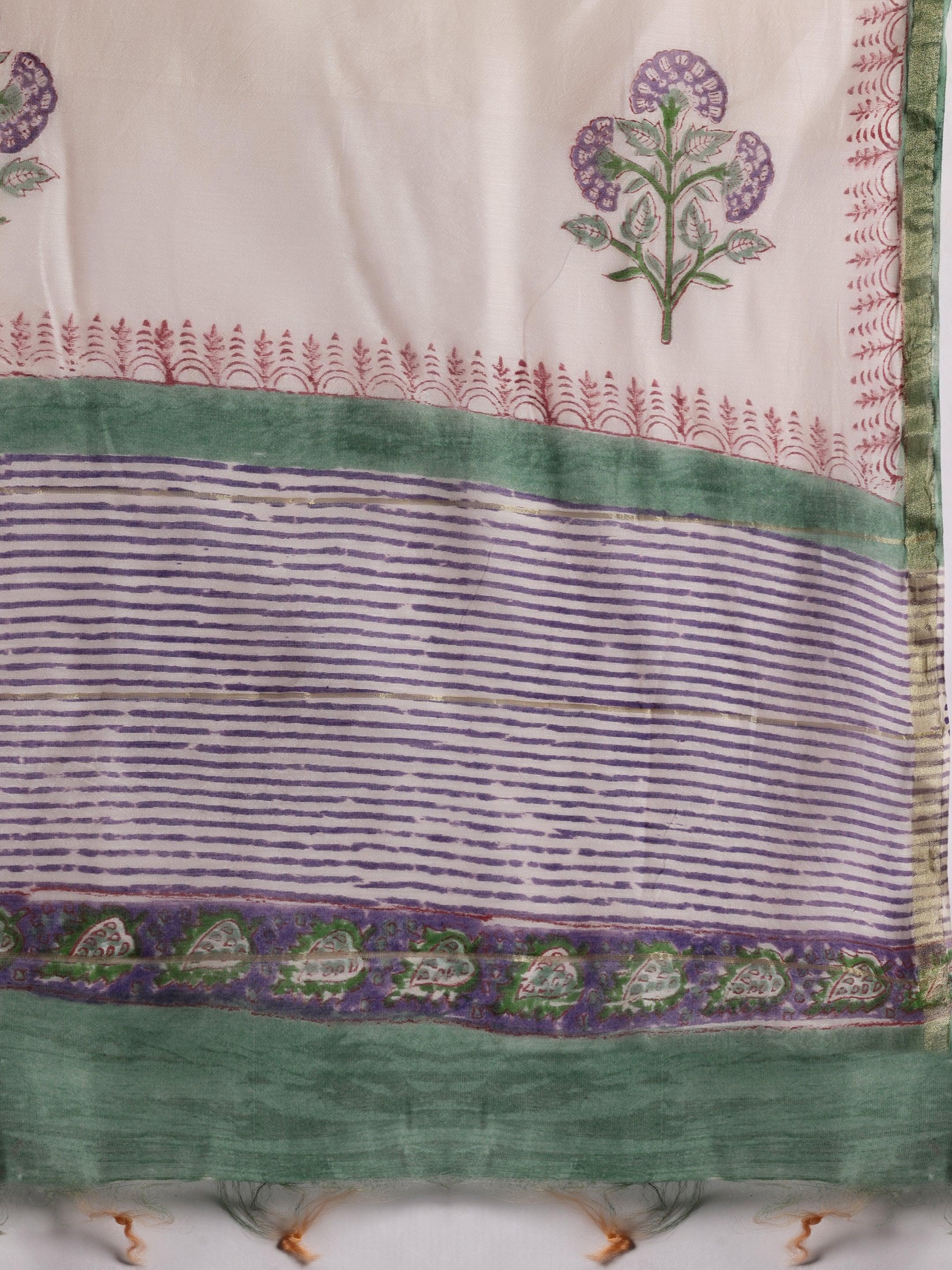 Green Printed Cotton Straight Suit With Dupatta