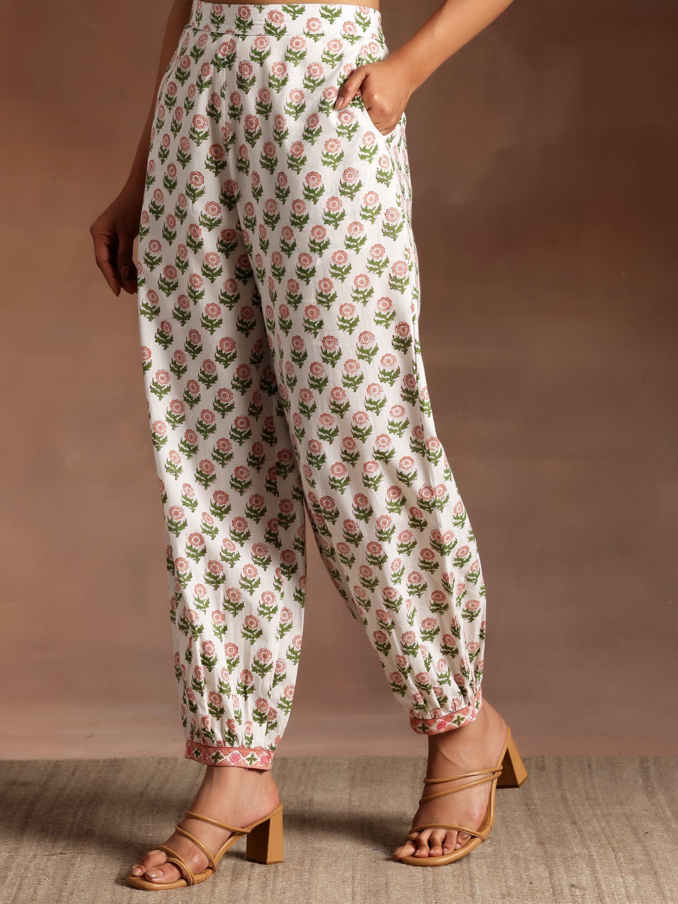 Peach Printed Cotton Straight Suit With Dupatta