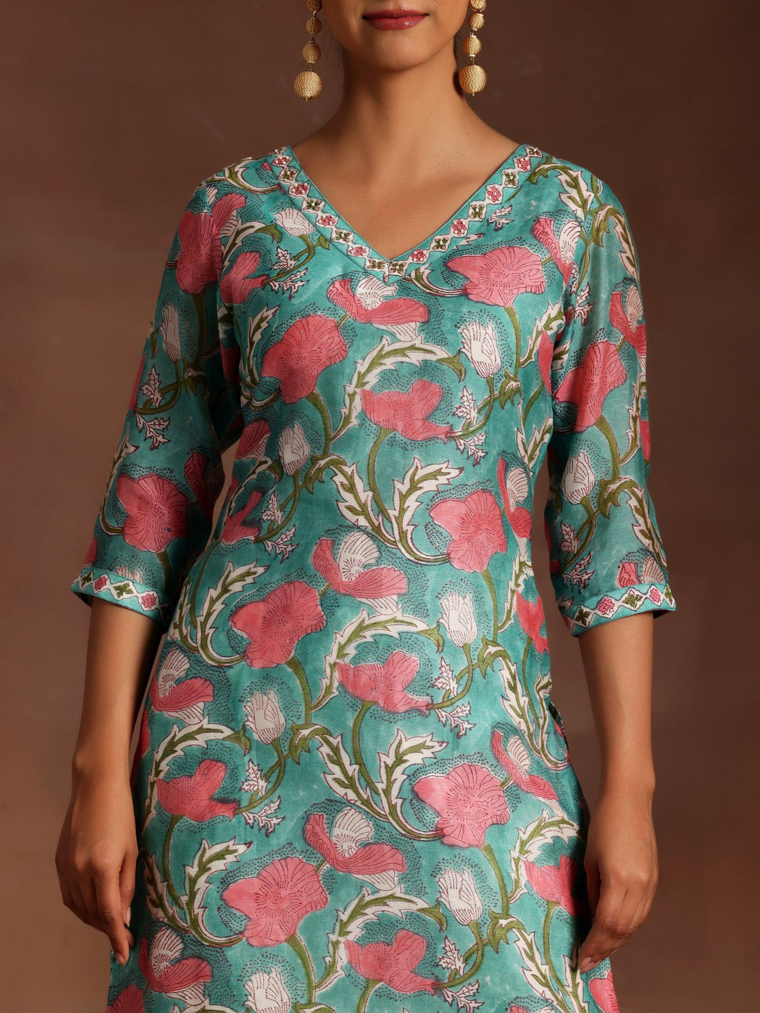 Inayat Turquoise Printed Cotton Straight Kurta With Salwar & Dupatta - ShopLibas