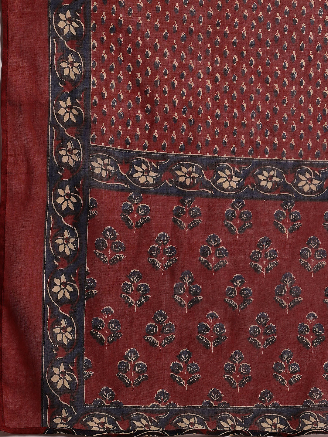 Rust Printed Cotton Straight Suit With Dupatta