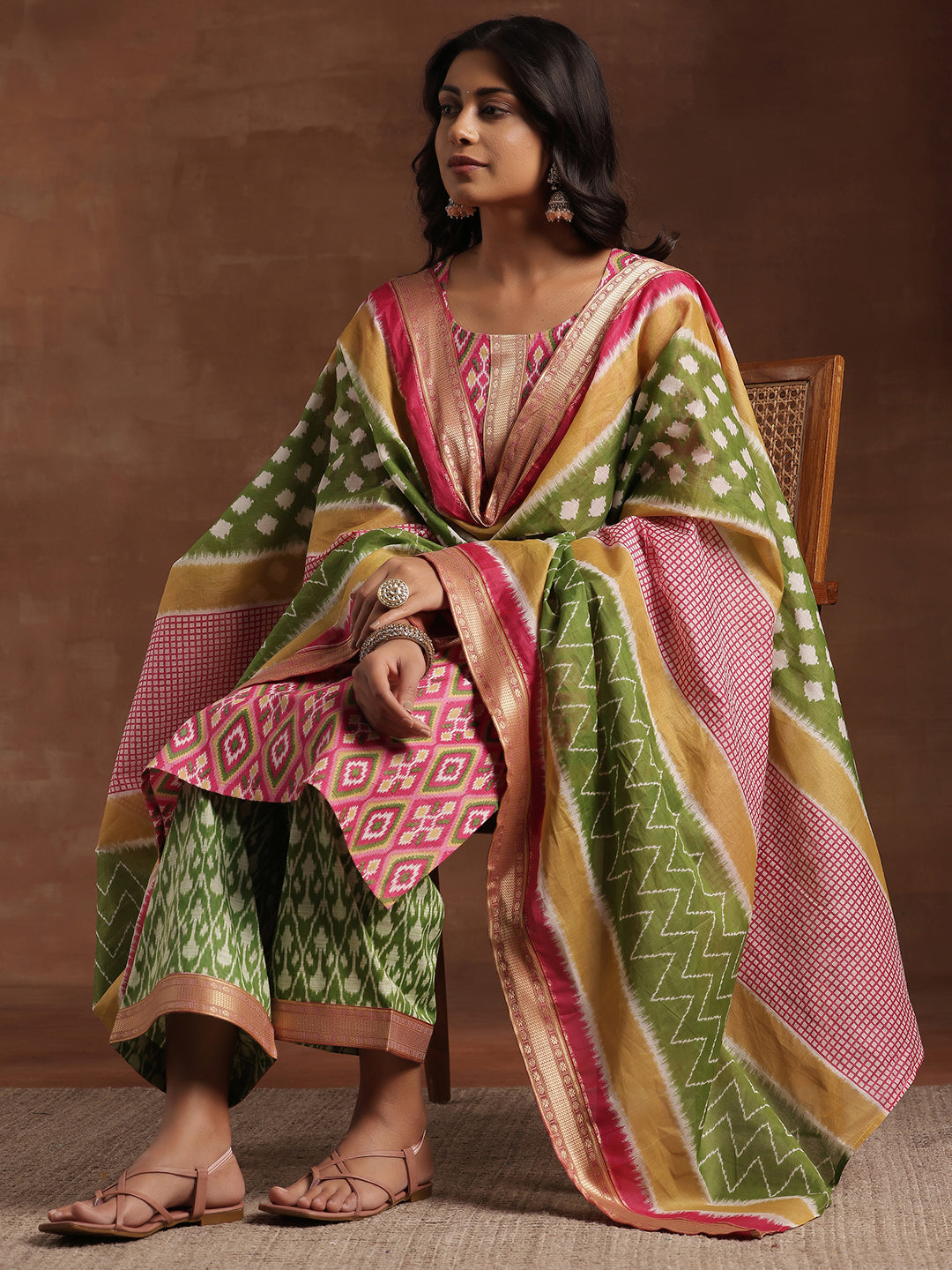 Pink Printed Cotton Straight Suit With Dupatta