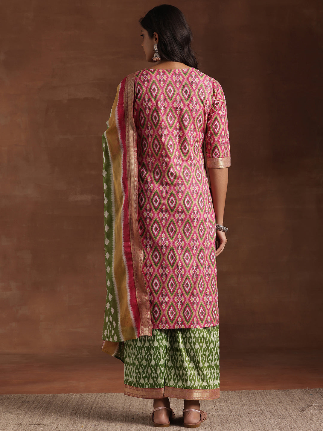 Pink Printed Cotton Straight Suit With Dupatta