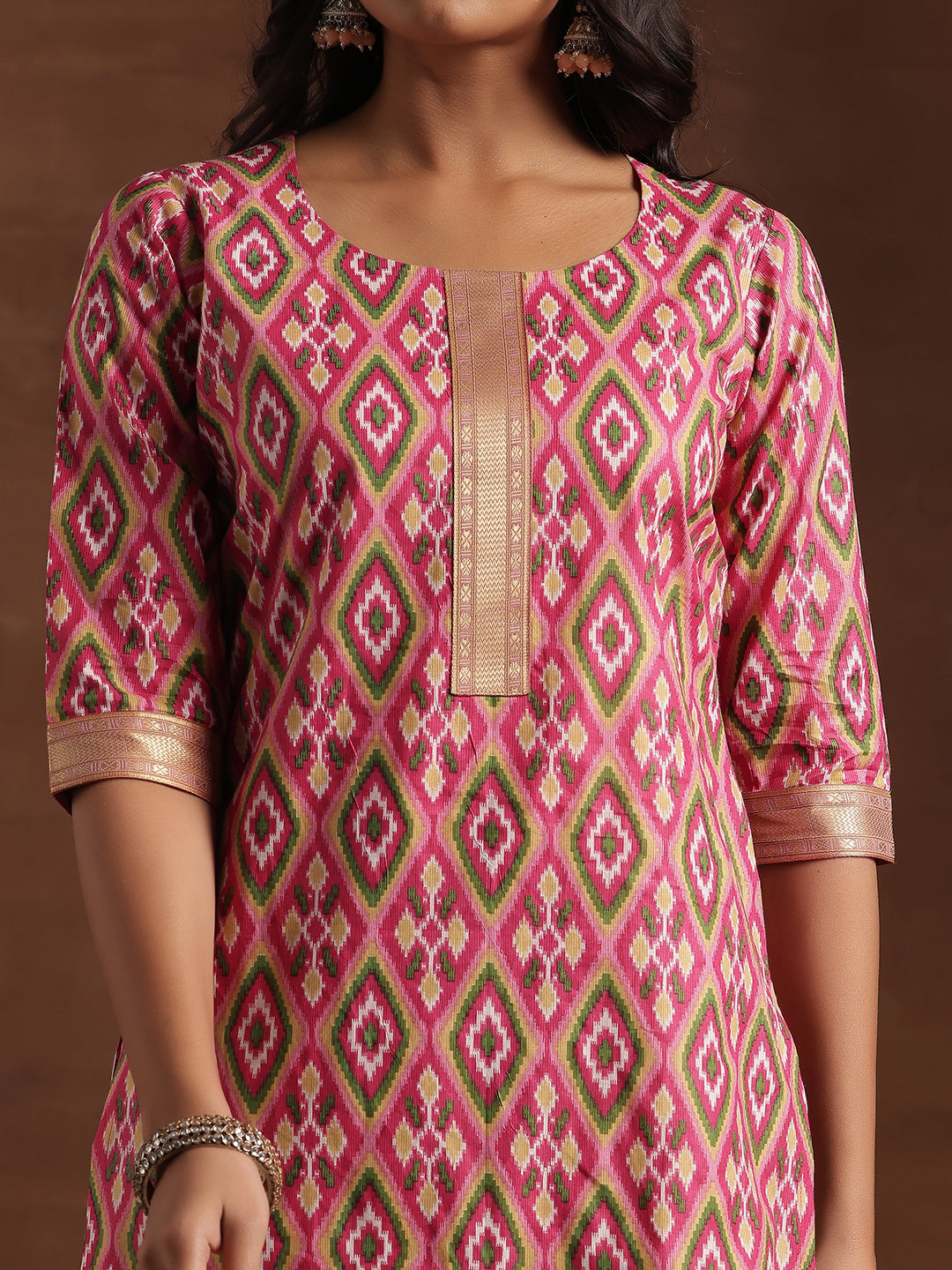 Pink Printed Cotton Straight Suit With Dupatta