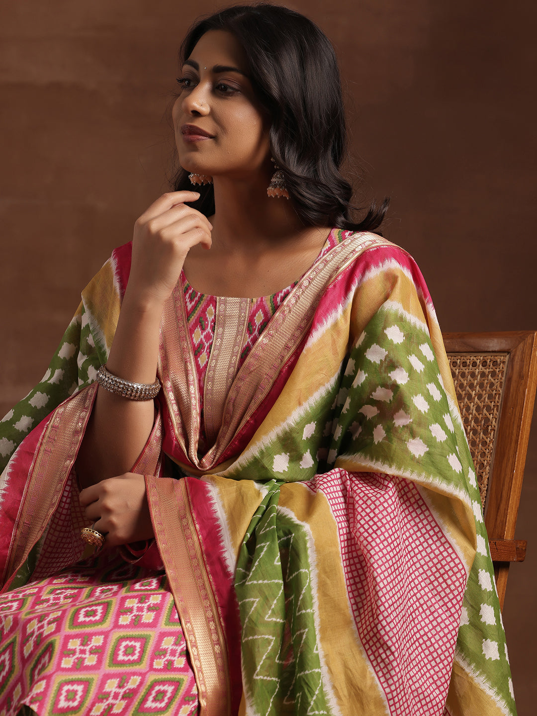 Pink Printed Cotton Straight Suit With Dupatta