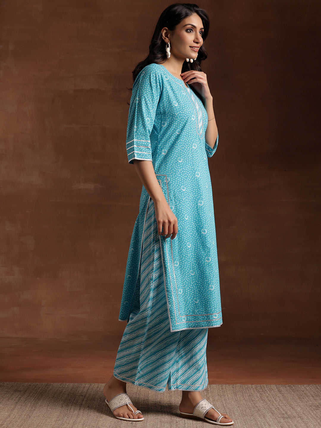 Blue Printed Cotton Straight Suit With Dupatta