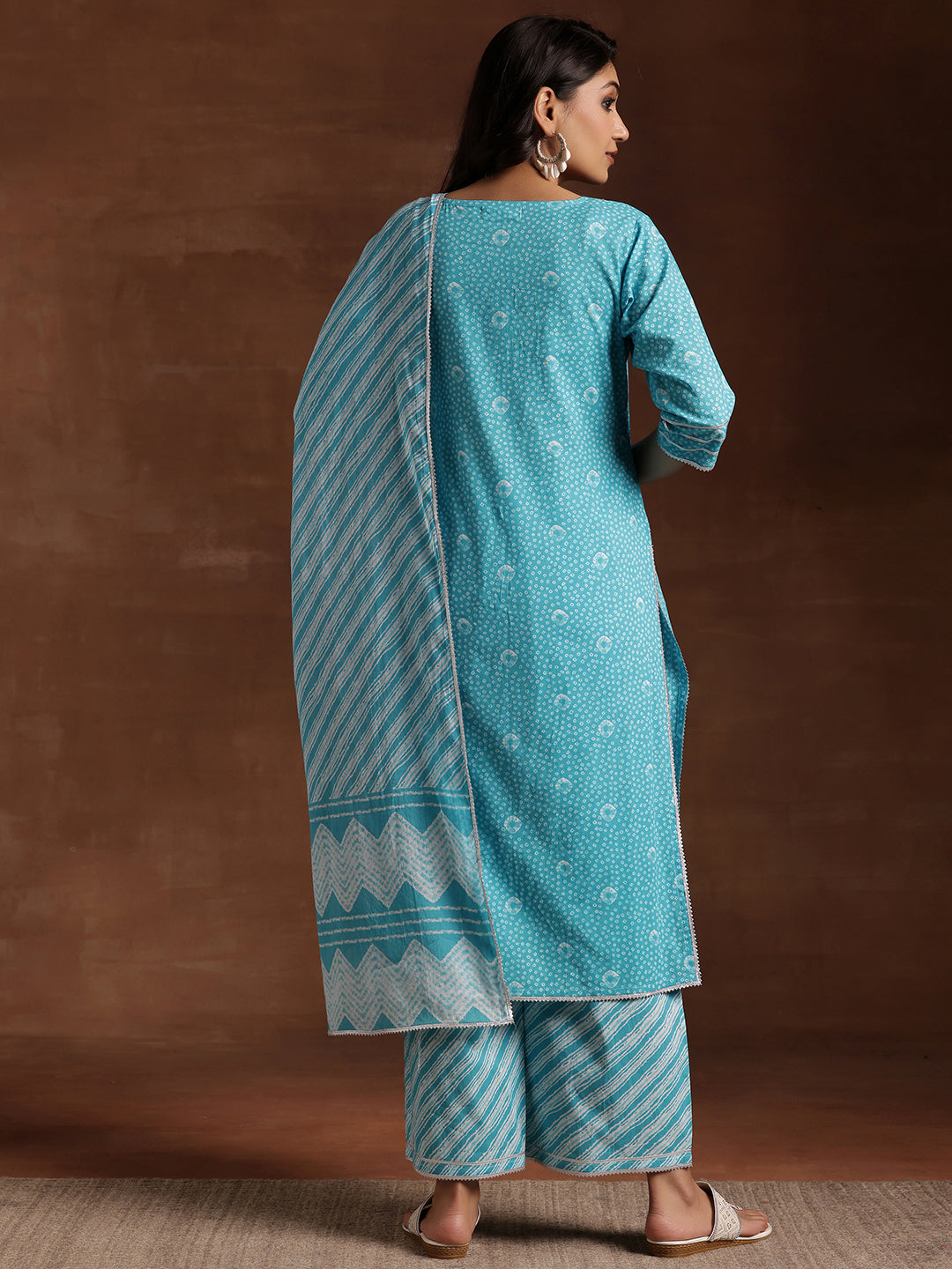 Blue Printed Cotton Straight Suit With Dupatta