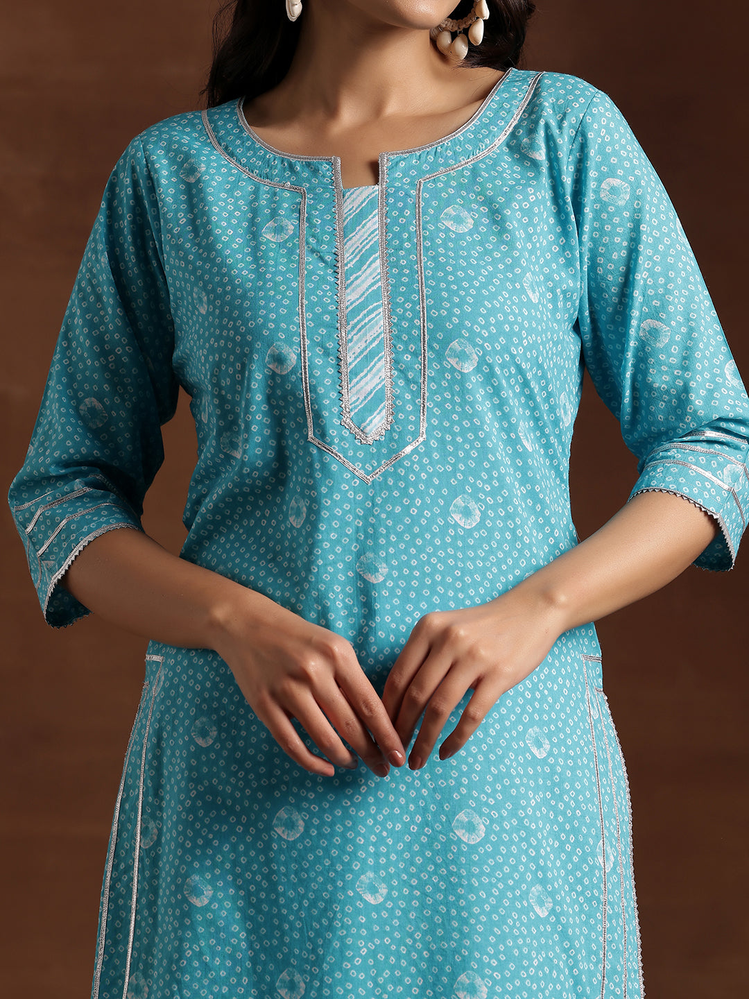 Blue Printed Cotton Straight Suit With Dupatta