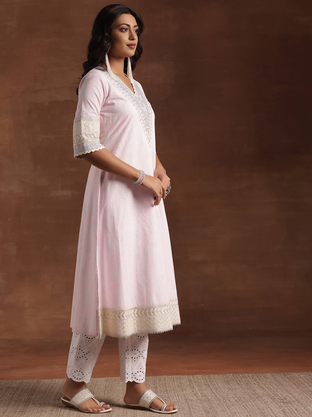 Pink Printed Cotton Straight Suit With Dupatta