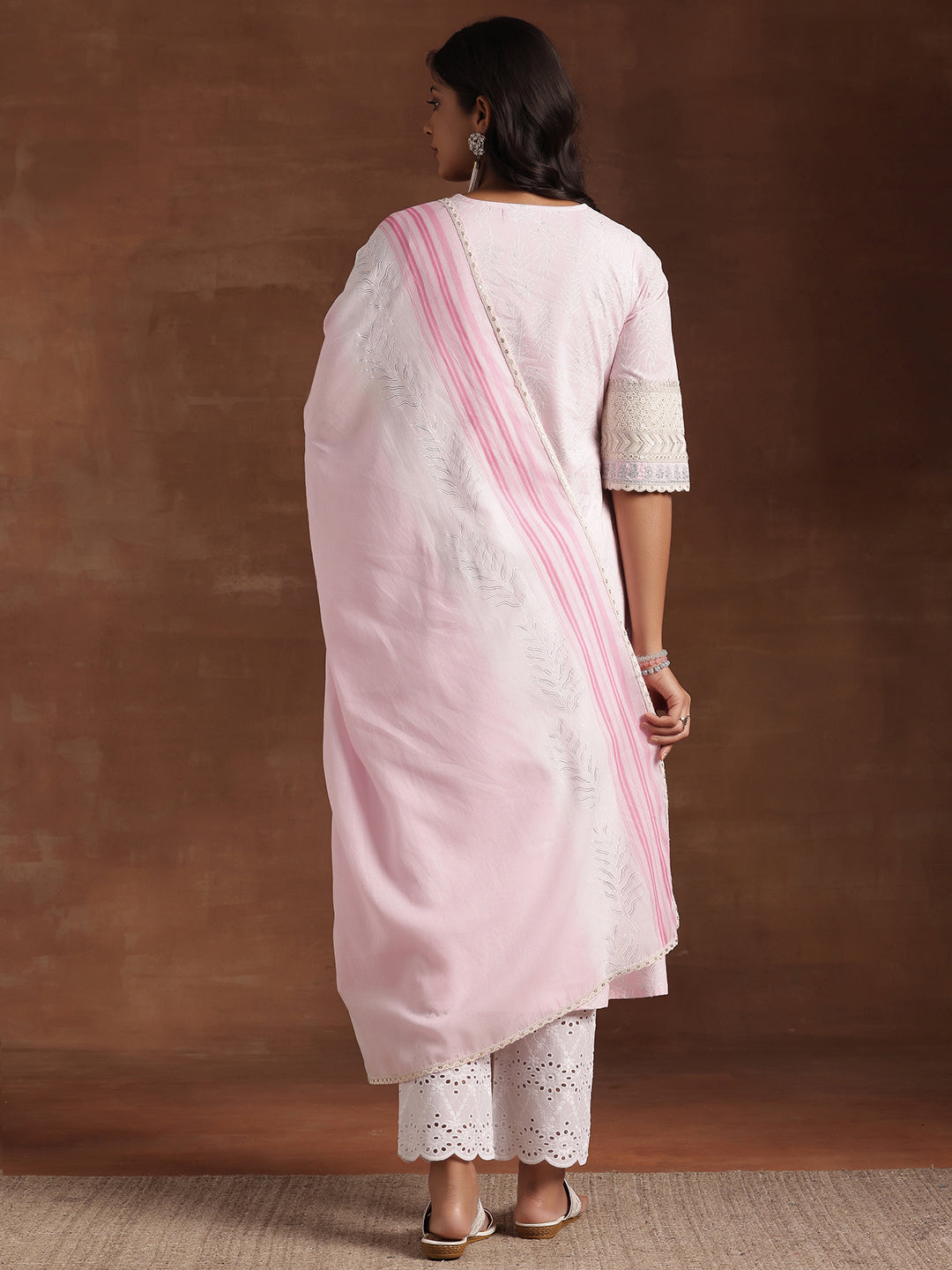 Pink Printed Cotton Straight Suit With Dupatta