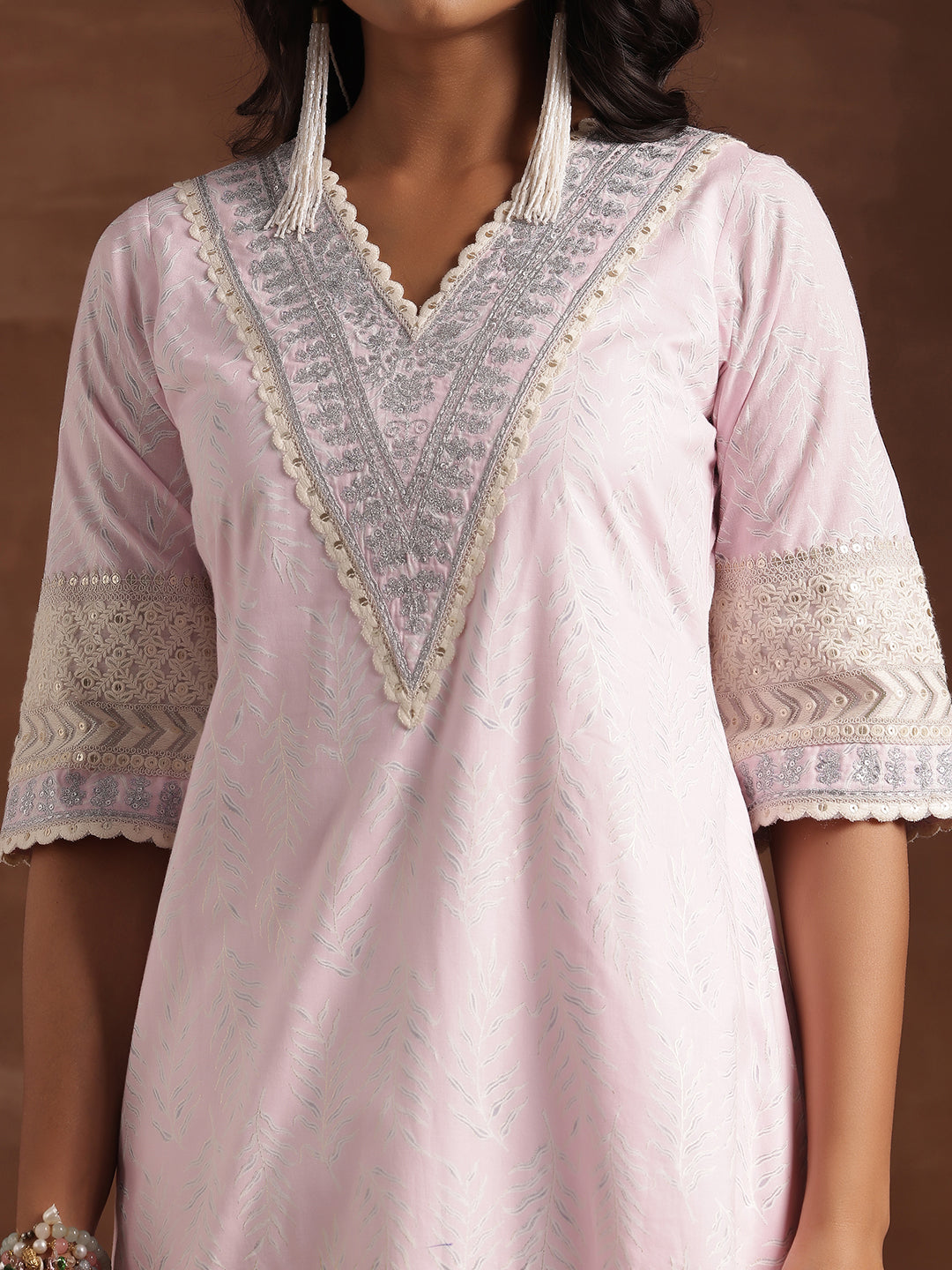 Pink Printed Cotton Straight Suit With Dupatta