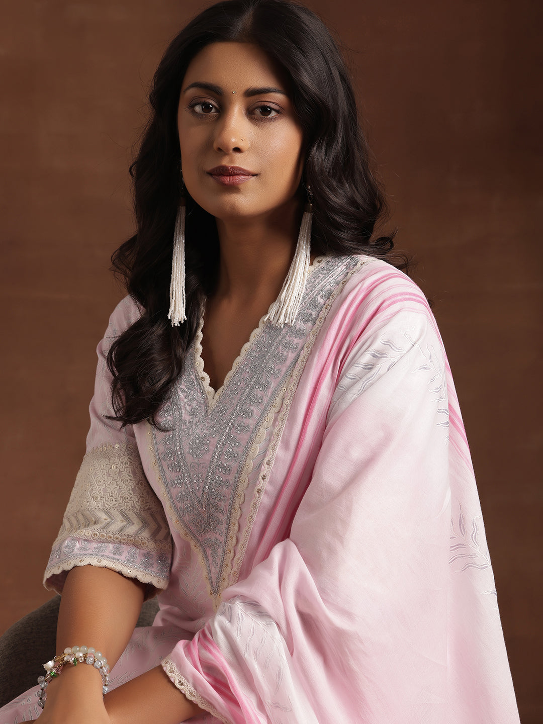 Pink Printed Cotton Straight Suit With Dupatta