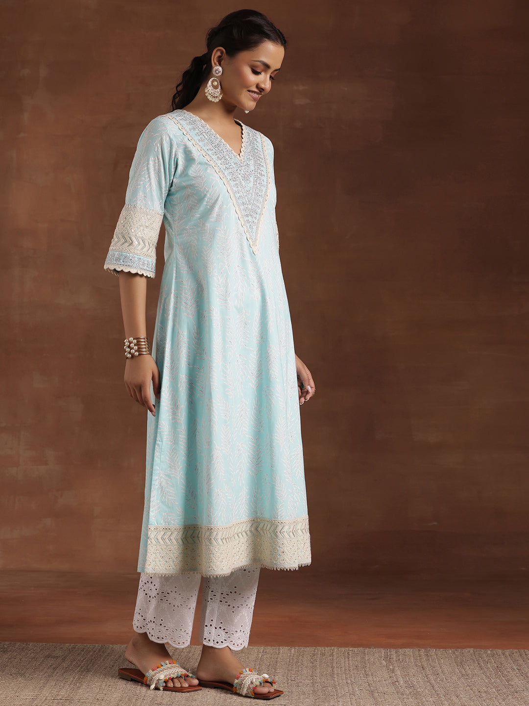 Blue Printed Cotton Straight Suit With Dupatta