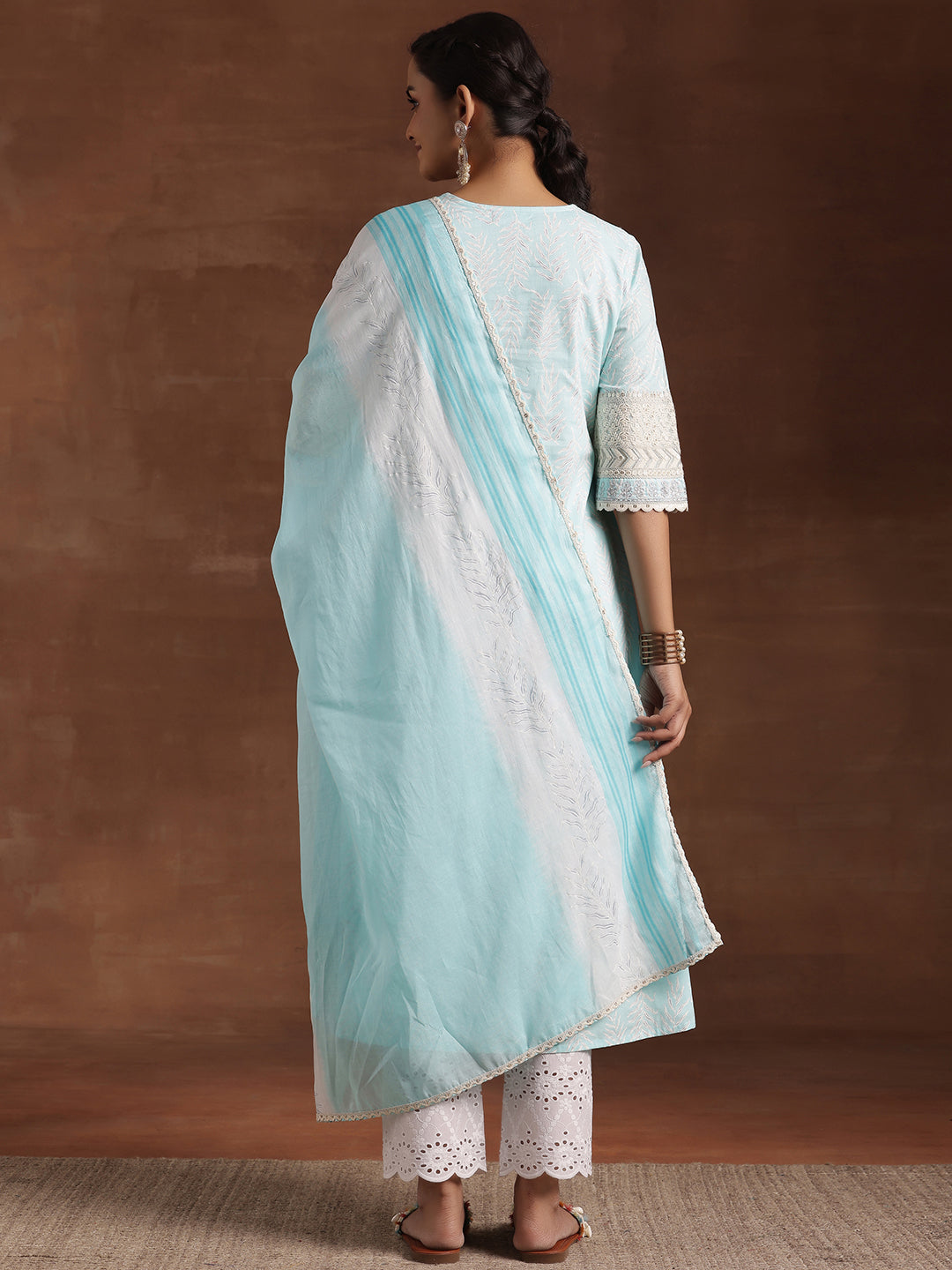 Blue Printed Cotton Straight Suit With Dupatta