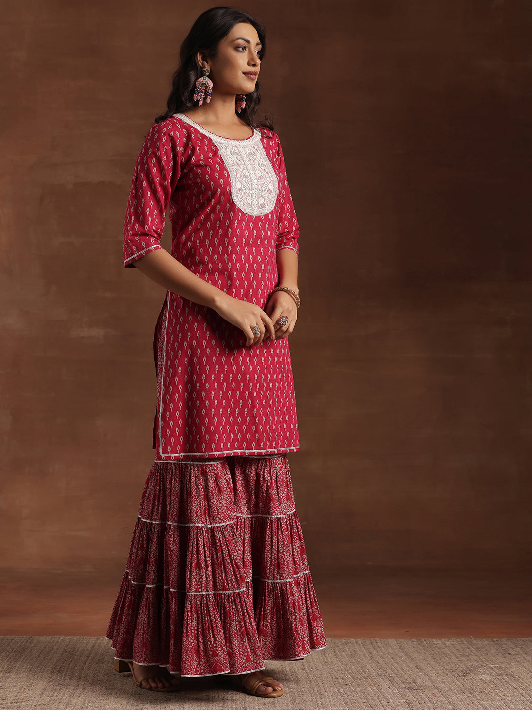 Pink Printed Cotton Straight Suit With Dupatta