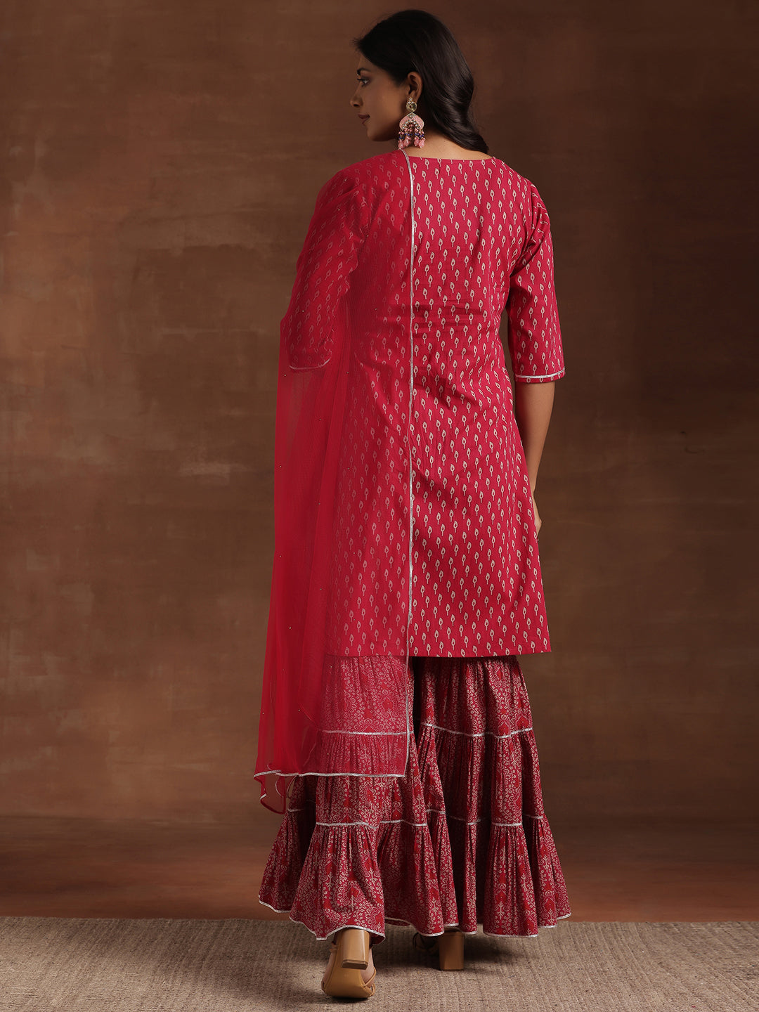 Pink Printed Cotton Straight Suit With Dupatta