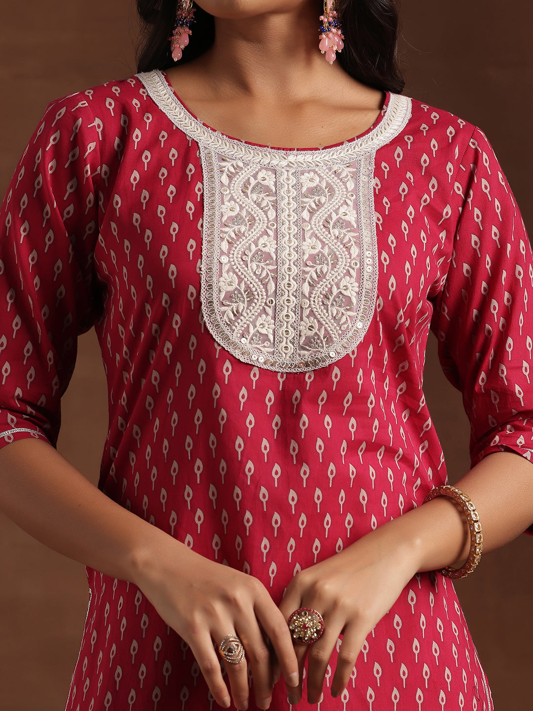 Pink Printed Cotton Straight Suit With Dupatta