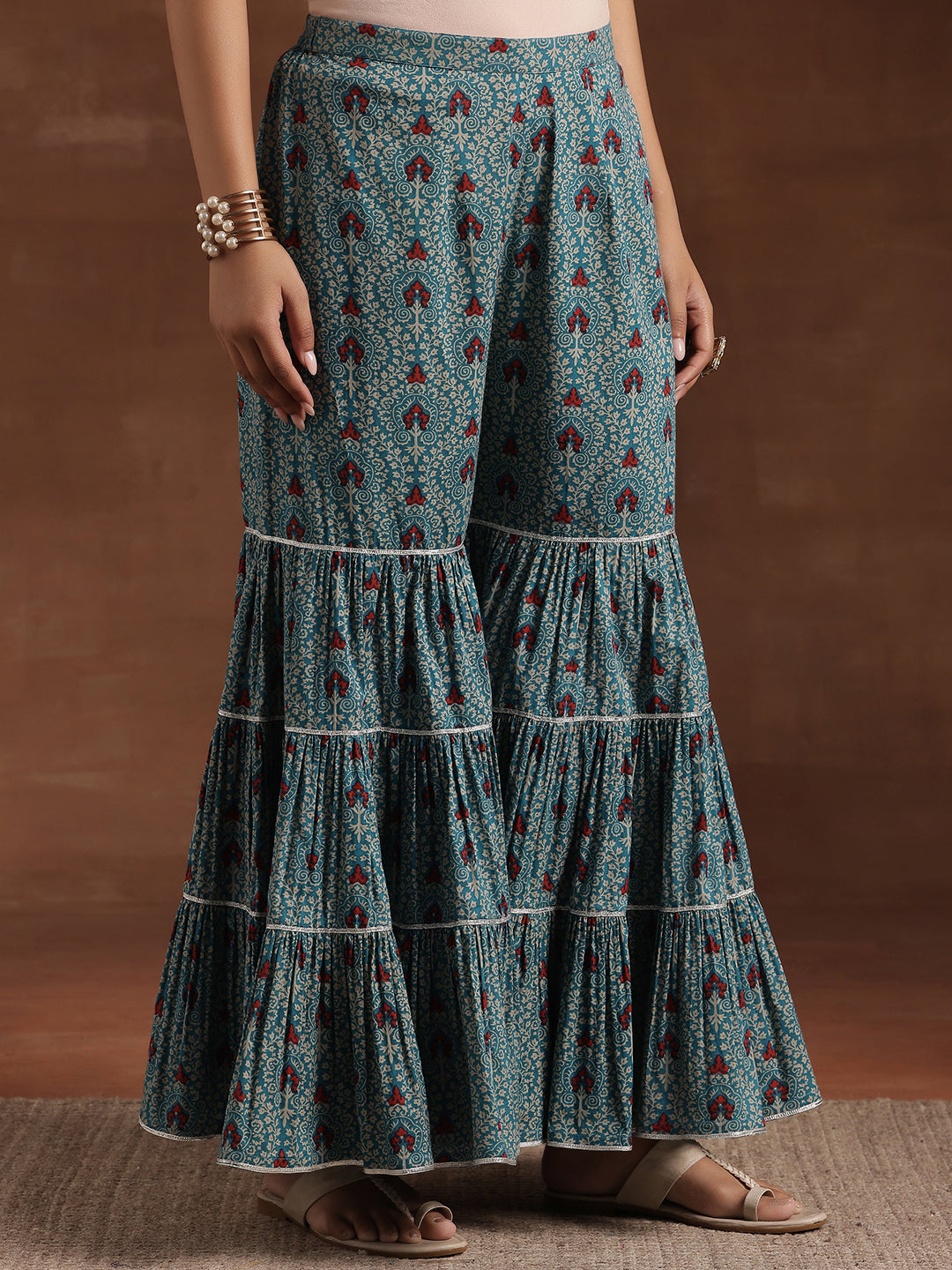 Blue Printed Cotton Straight Suit With Dupatta