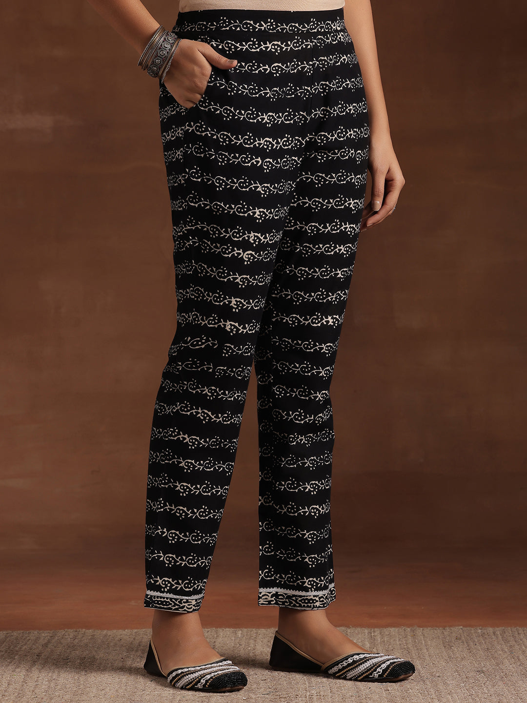 Monochrome Printed Cotton Straight Suit With Dupatta