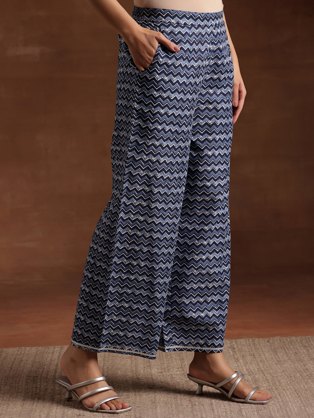 Indigo Printed Cotton Straight Suit With Dupatta