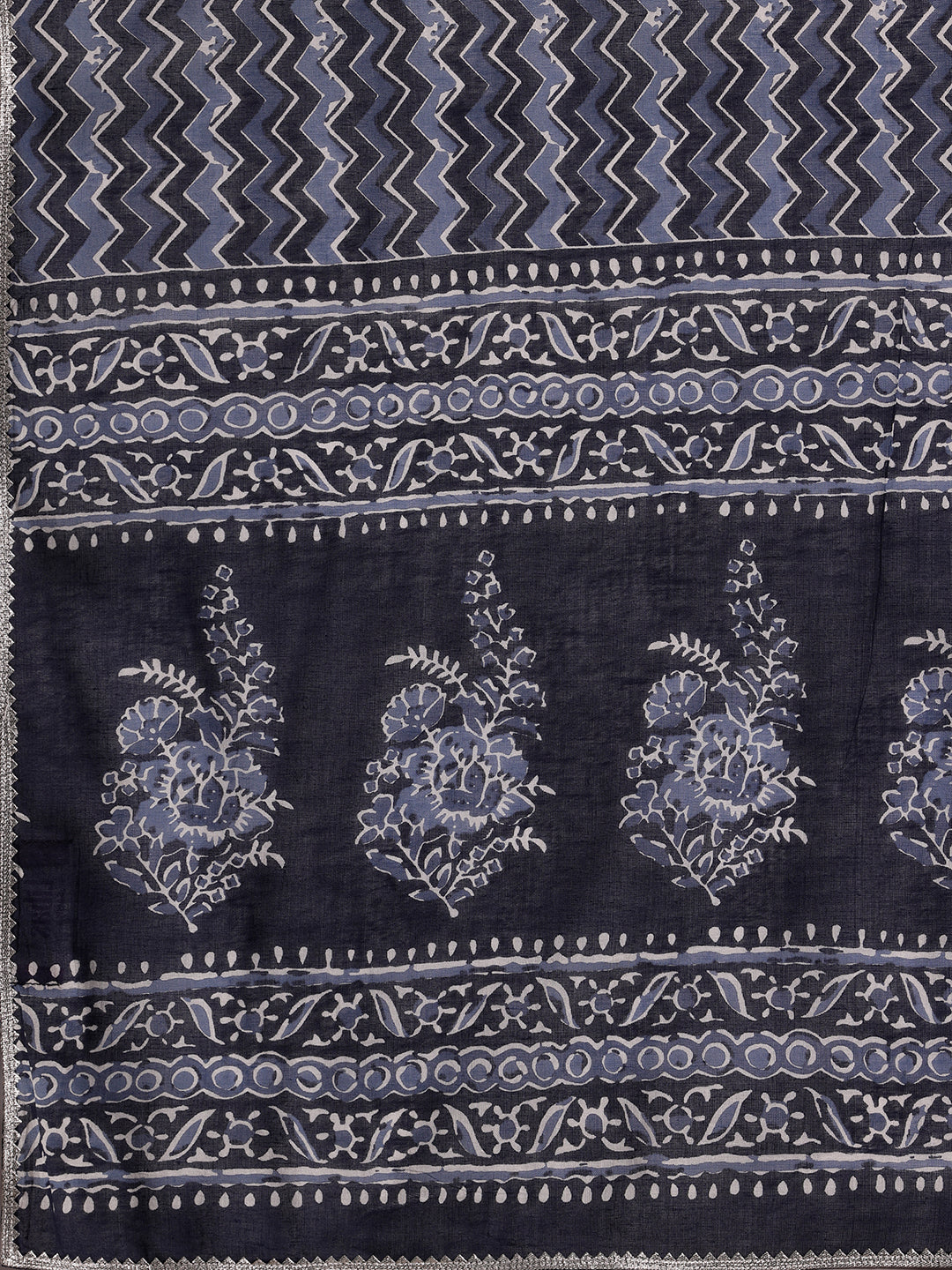 Indigo Printed Cotton Straight Suit With Dupatta